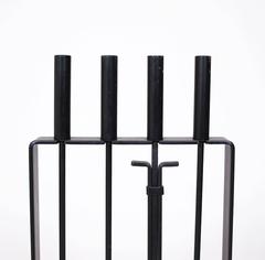 Vintage Modernist Black Cast Iron Fire Place Tool Set