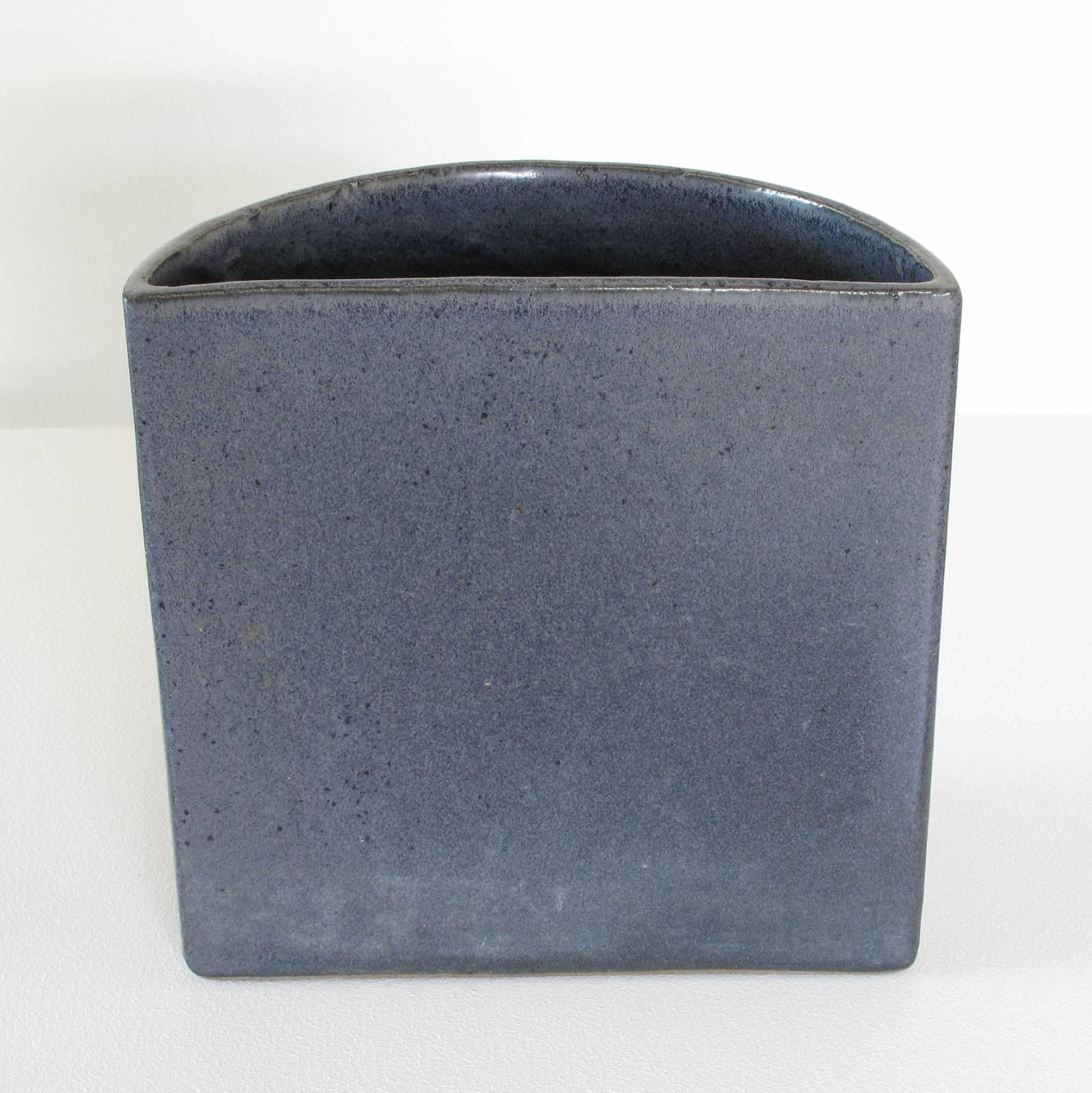 American David Cressey Pro Artisan Collection Glazed Blue 'Wall Pocket' Ceramic Planter For Sale