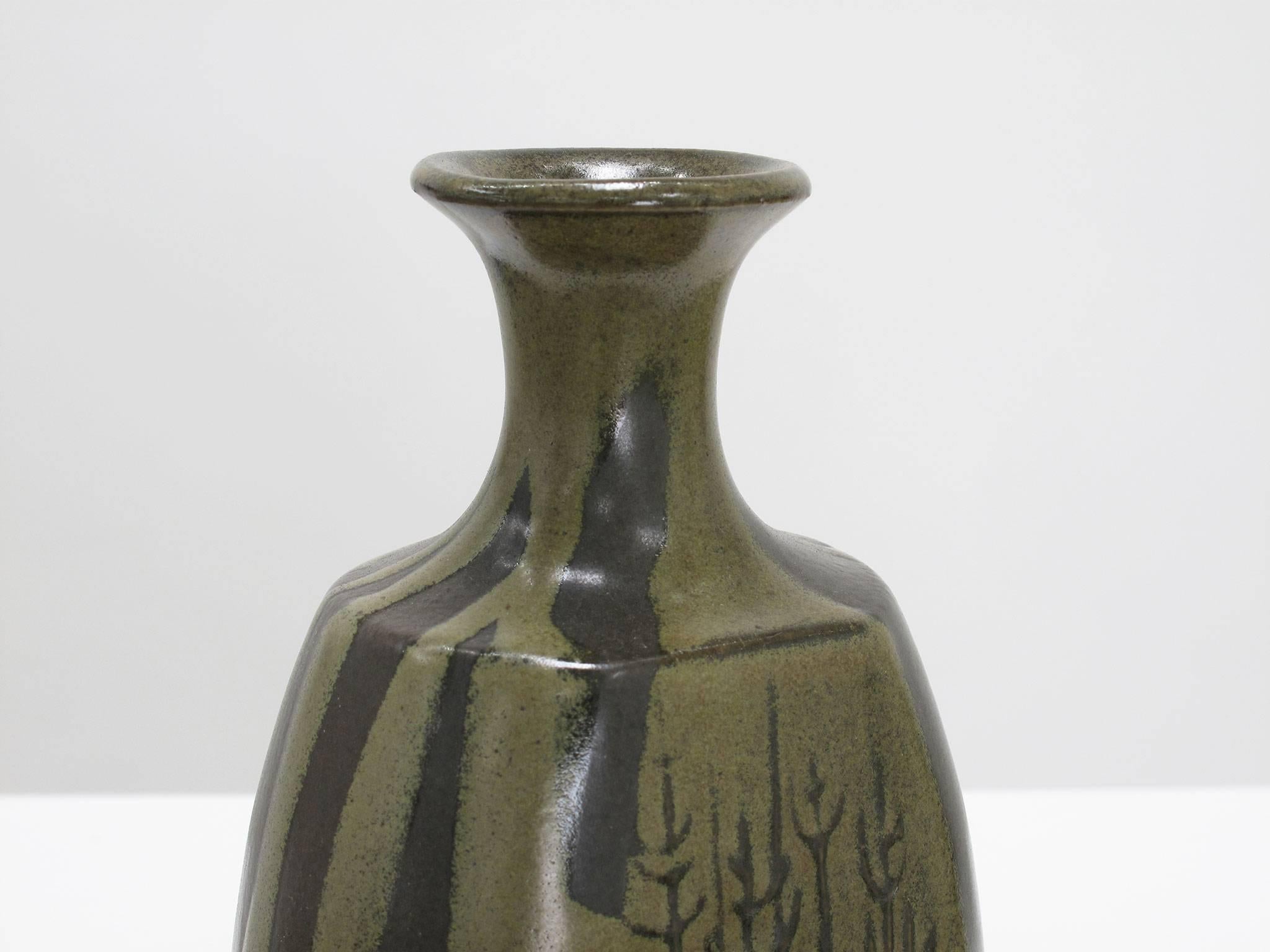 Mid-Century Modern California Modern Drip Glaze Ceramic Vase with Forest Design by Robert Maxwell For Sale