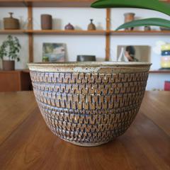 Ceramic Planter or Large Decorative Bowl with Carved Design by Gerry Williams