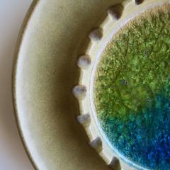 Large Round Ceramic Dish with Colorful Melted Glass by Robert Maxwell, 1970s