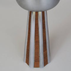 Vintage American Modern Brushed Silver and Wood Table Top Lighter by Ben Seibel