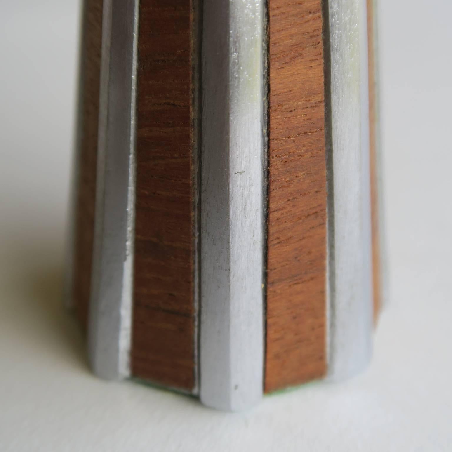 Inlay Vintage American Modern Brushed Silver and Wood Table Top Lighter by Ben Seibel For Sale
