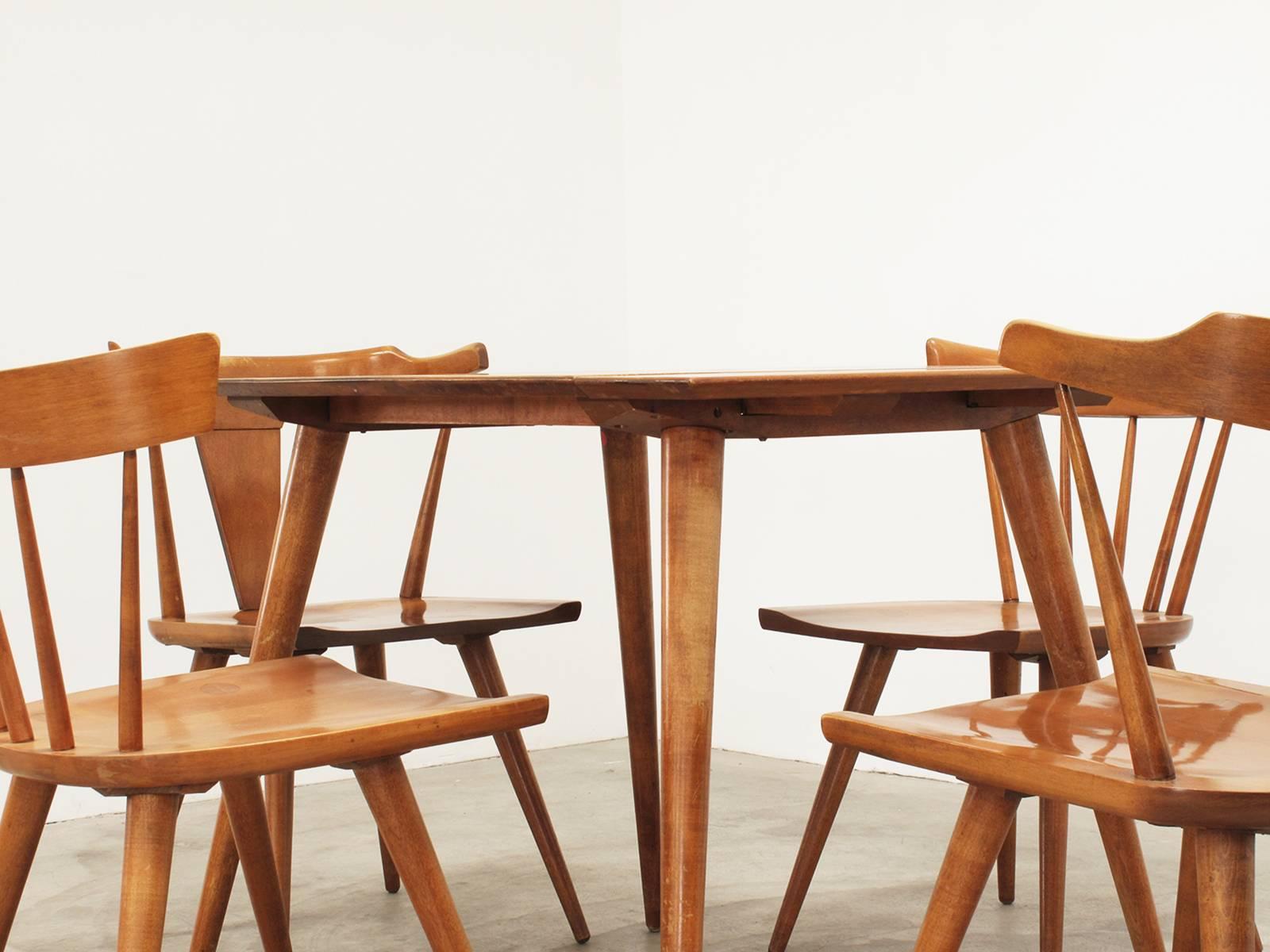 Mid-Century Modern Vintage Solid Wood Dining Set of Four Chairs and One Table by Paul McCobb, 1950s For Sale
