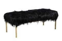 Pair of Polished Brass and Goat Fur Benches by Arthur Elrod