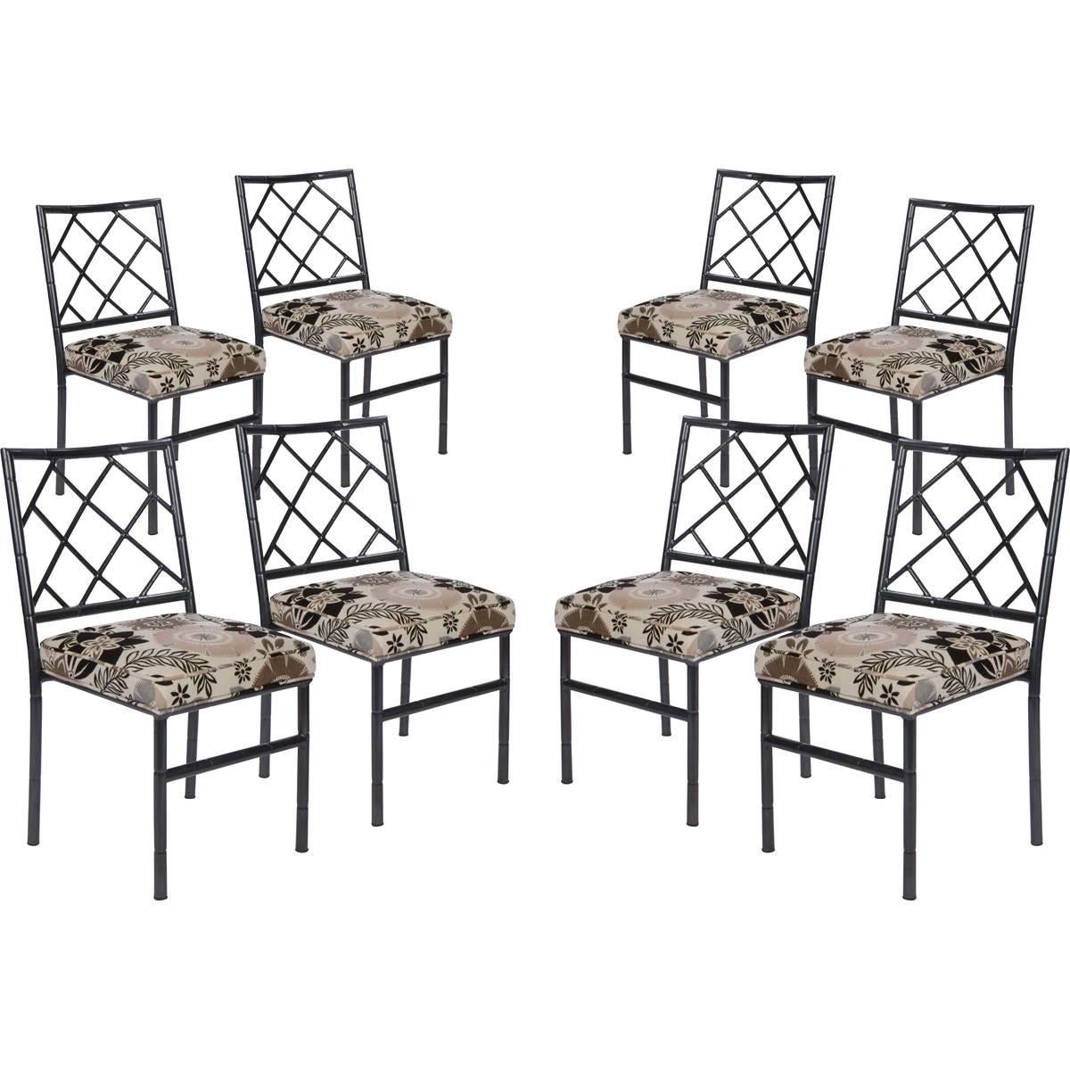 Set of Eight Cast Metal Bamboo Dining Chairs