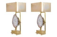 Custom Pair of Brazilian Agate Table Lamps in the Style of Willy Daro