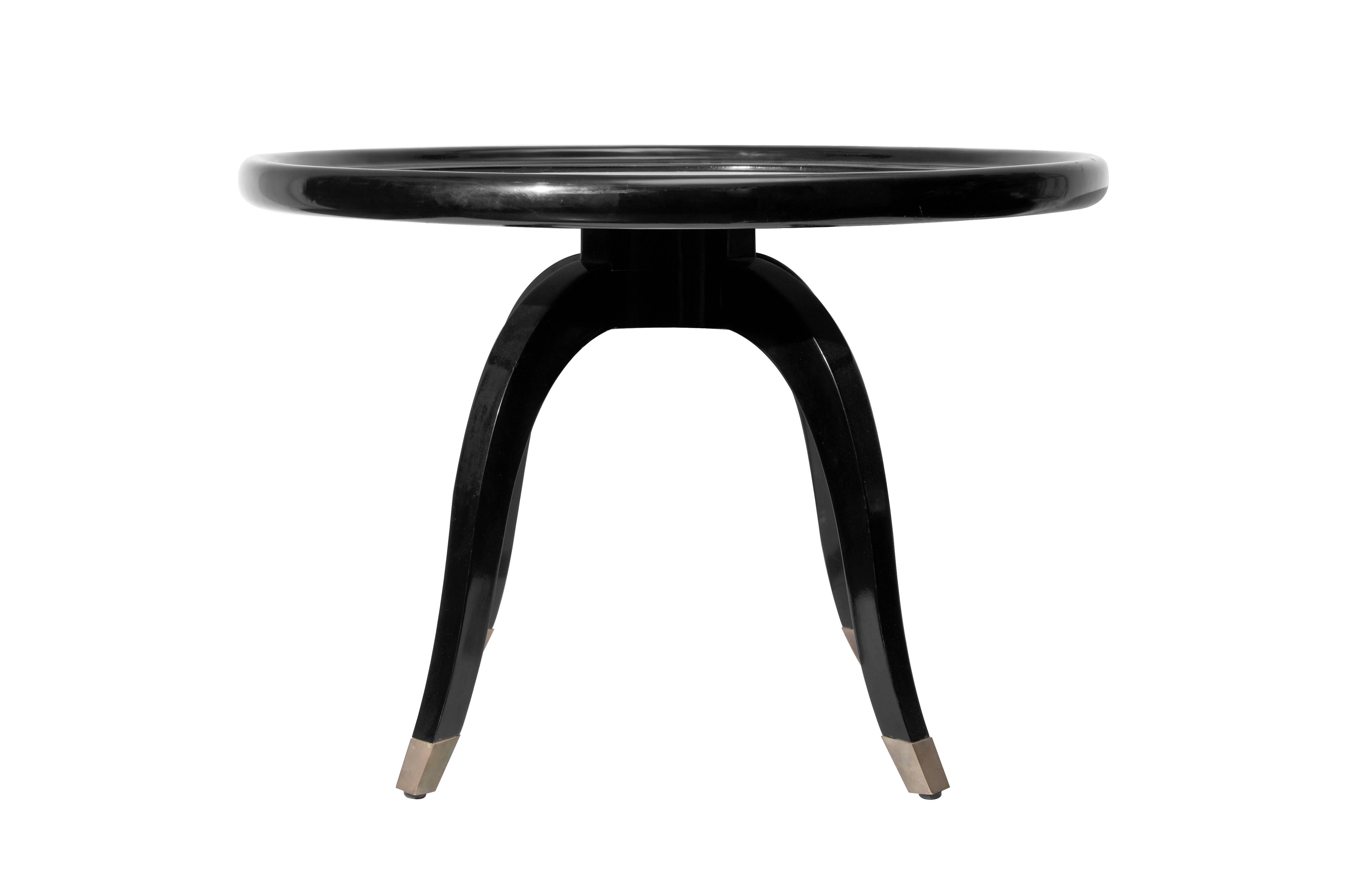 Mid-Century Modern Black Lacquer and Parchment Occassional Table