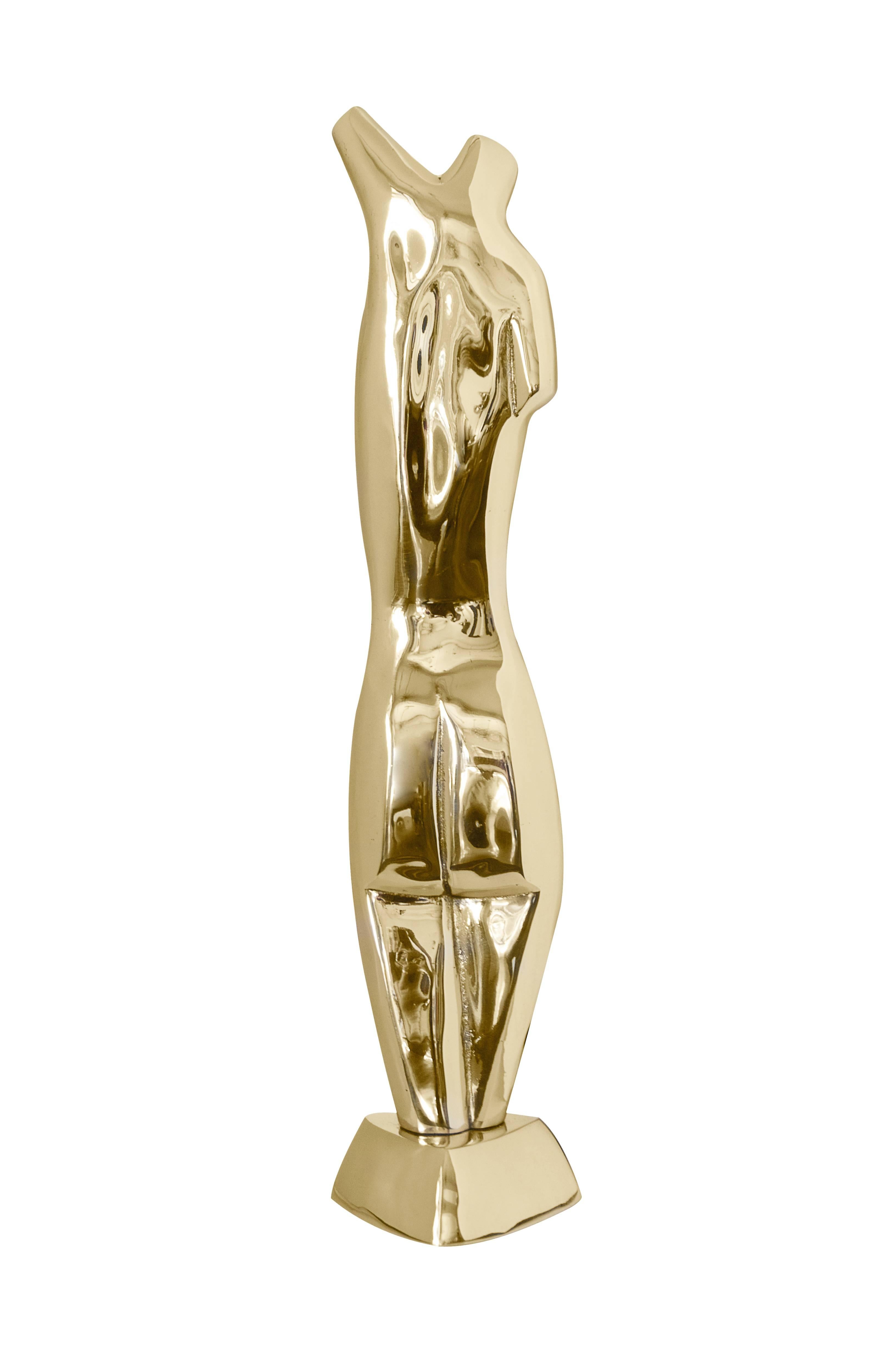 Sinuous polished brass sculpture of a female nude reminiscent of the style of Jean Arp, circa 1970s.