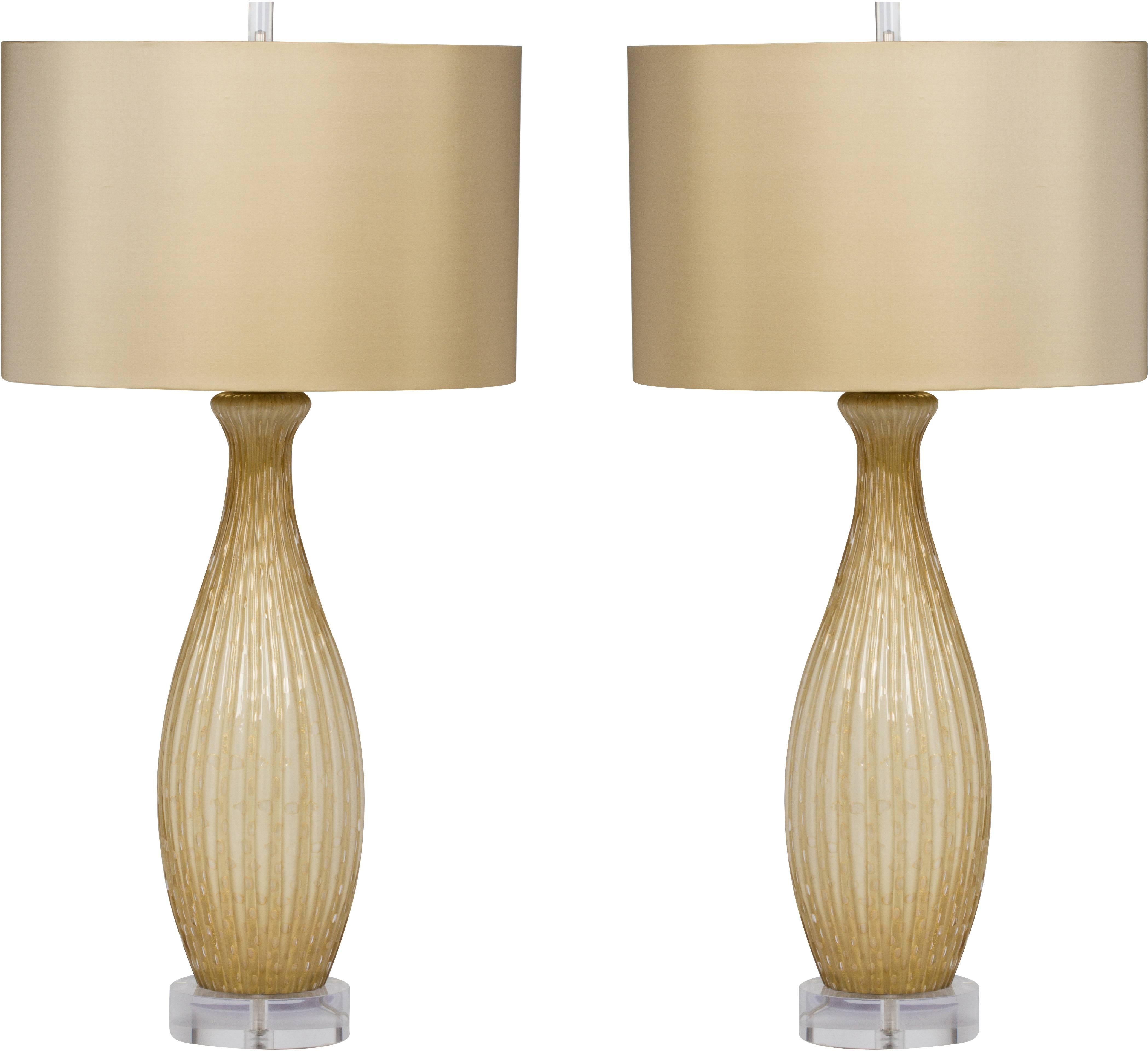 Spectacular Pair of Murano Glass Lamps in the Style of Barovier & Toso