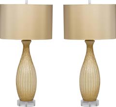 Spectacular Pair of Murano Glass Lamps in the Style of Barovier & Toso