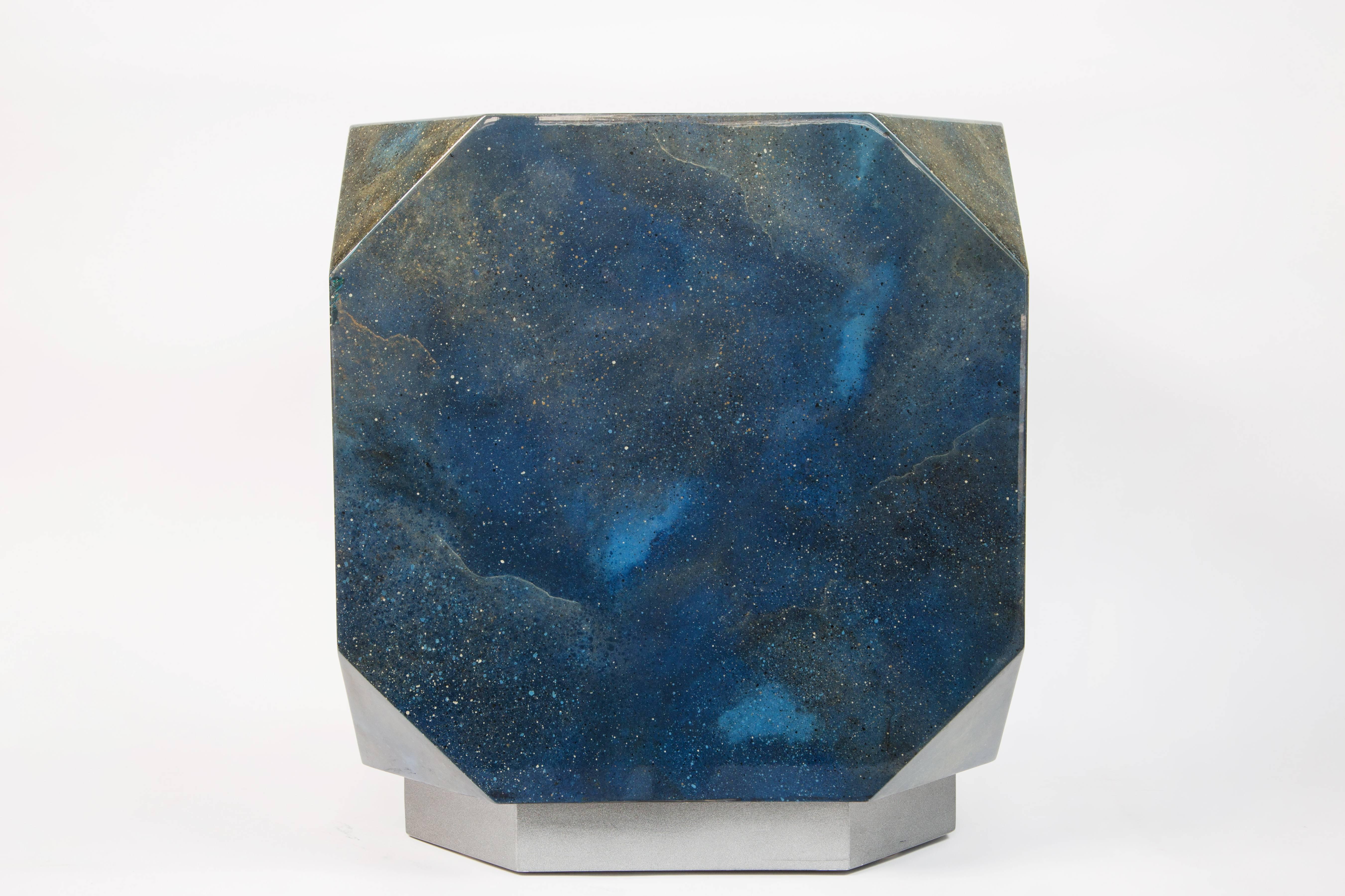 American Faceted Lapis Lazuli Blue Resin Side Table