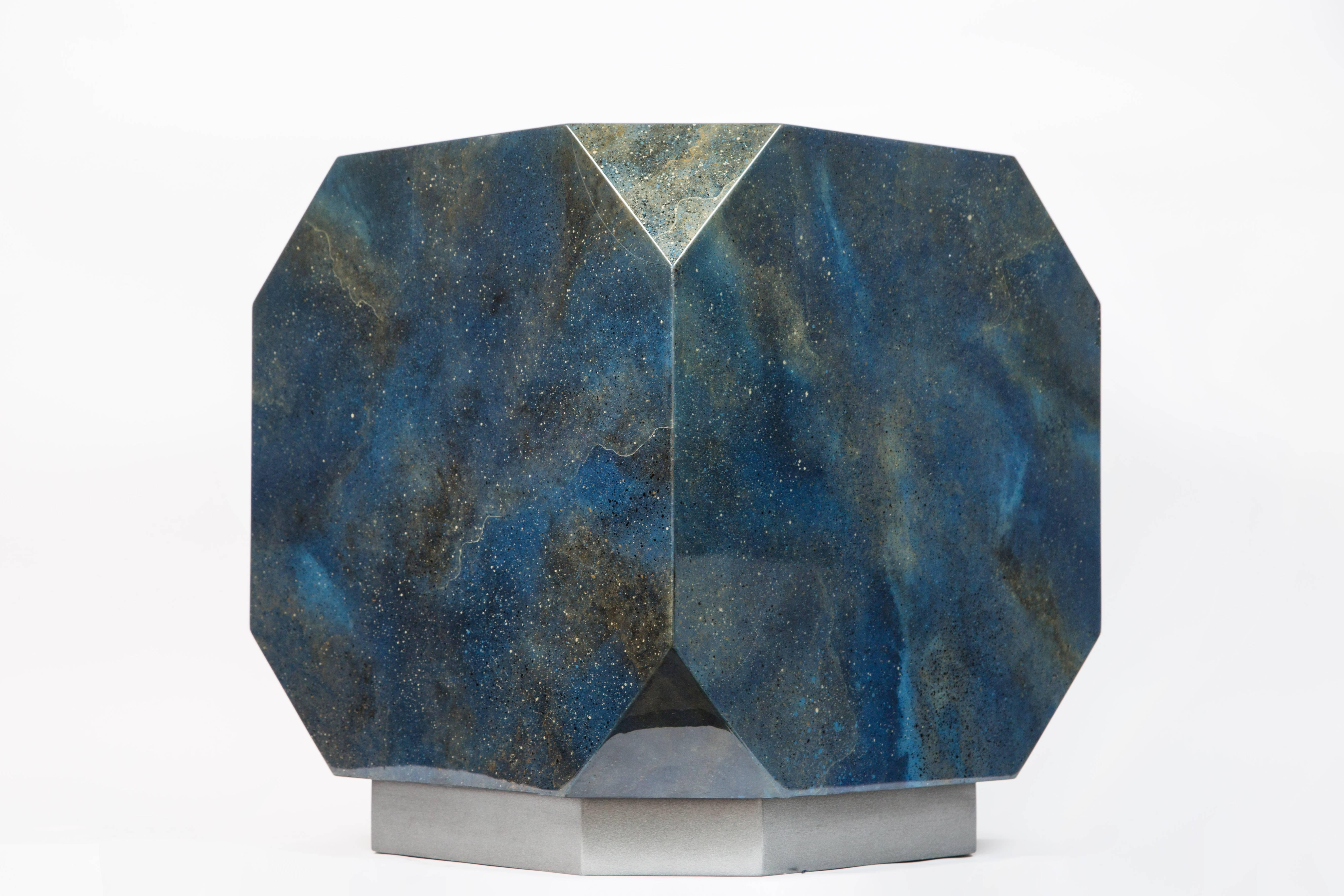Mid-Century Modern Faceted Lapis Lazuli Blue Resin Side Table