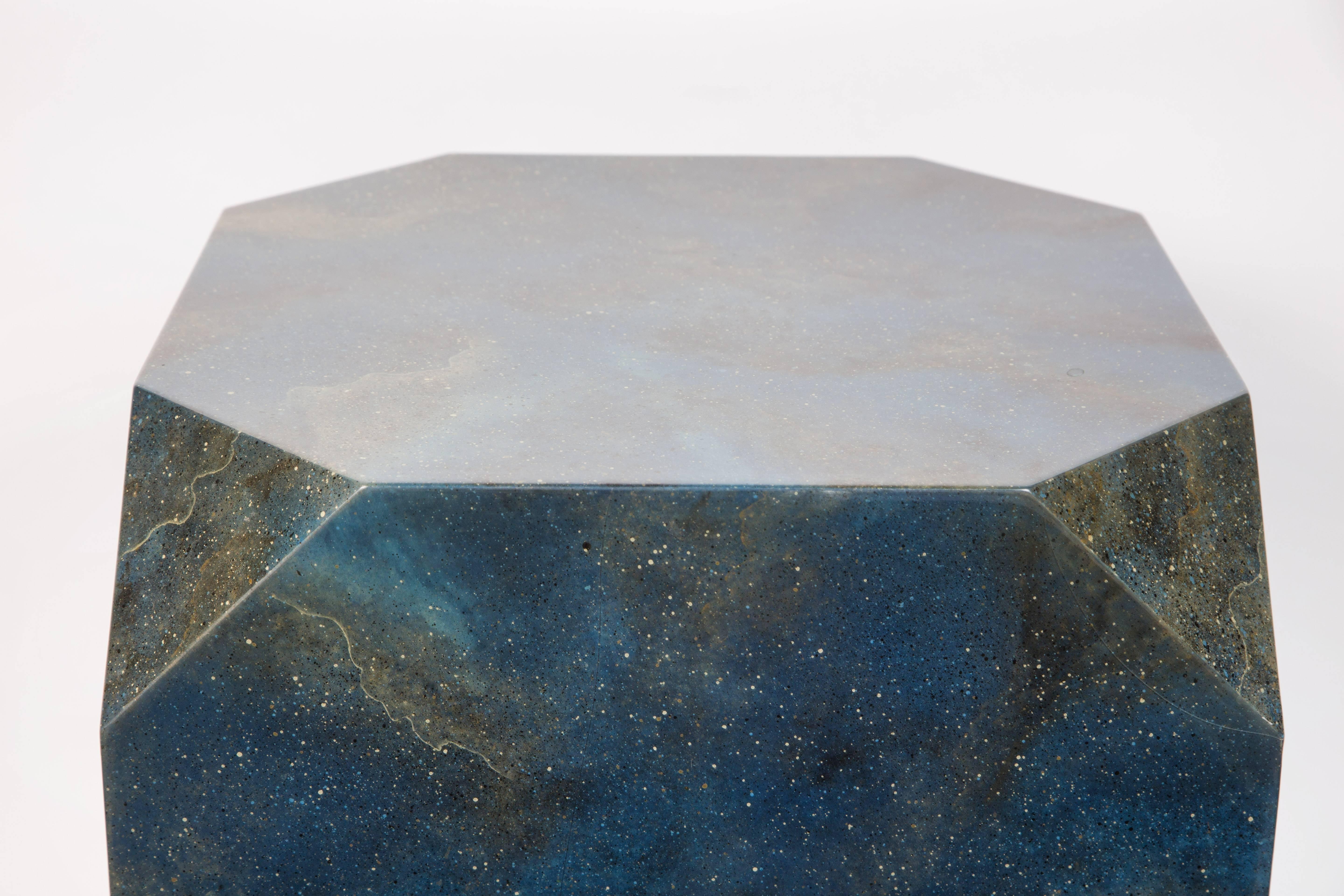 Cast Faceted Lapis Lazuli Blue Resin Side Table