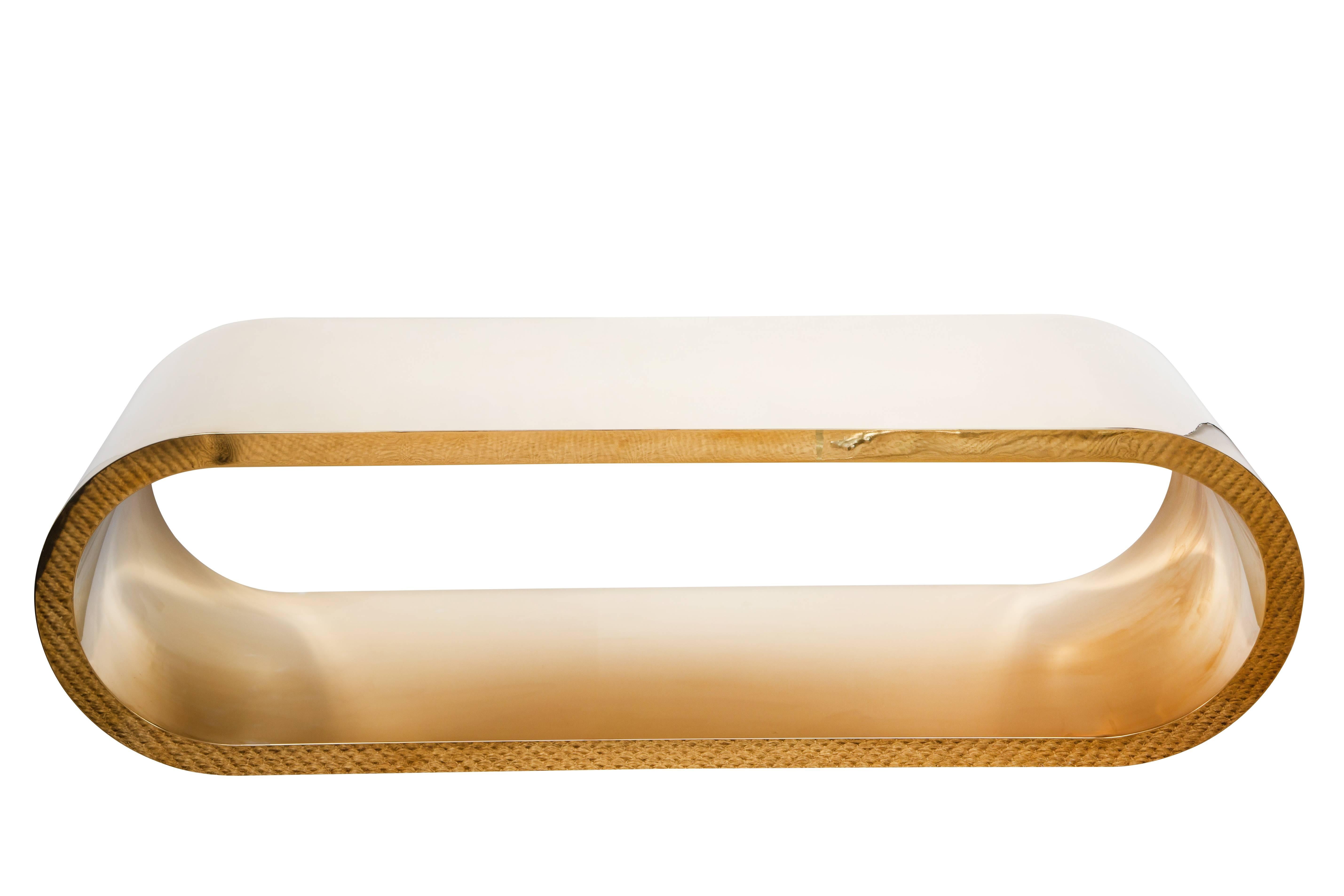 Mid-Century Modern Elliptical Shape Brass Coffee Table