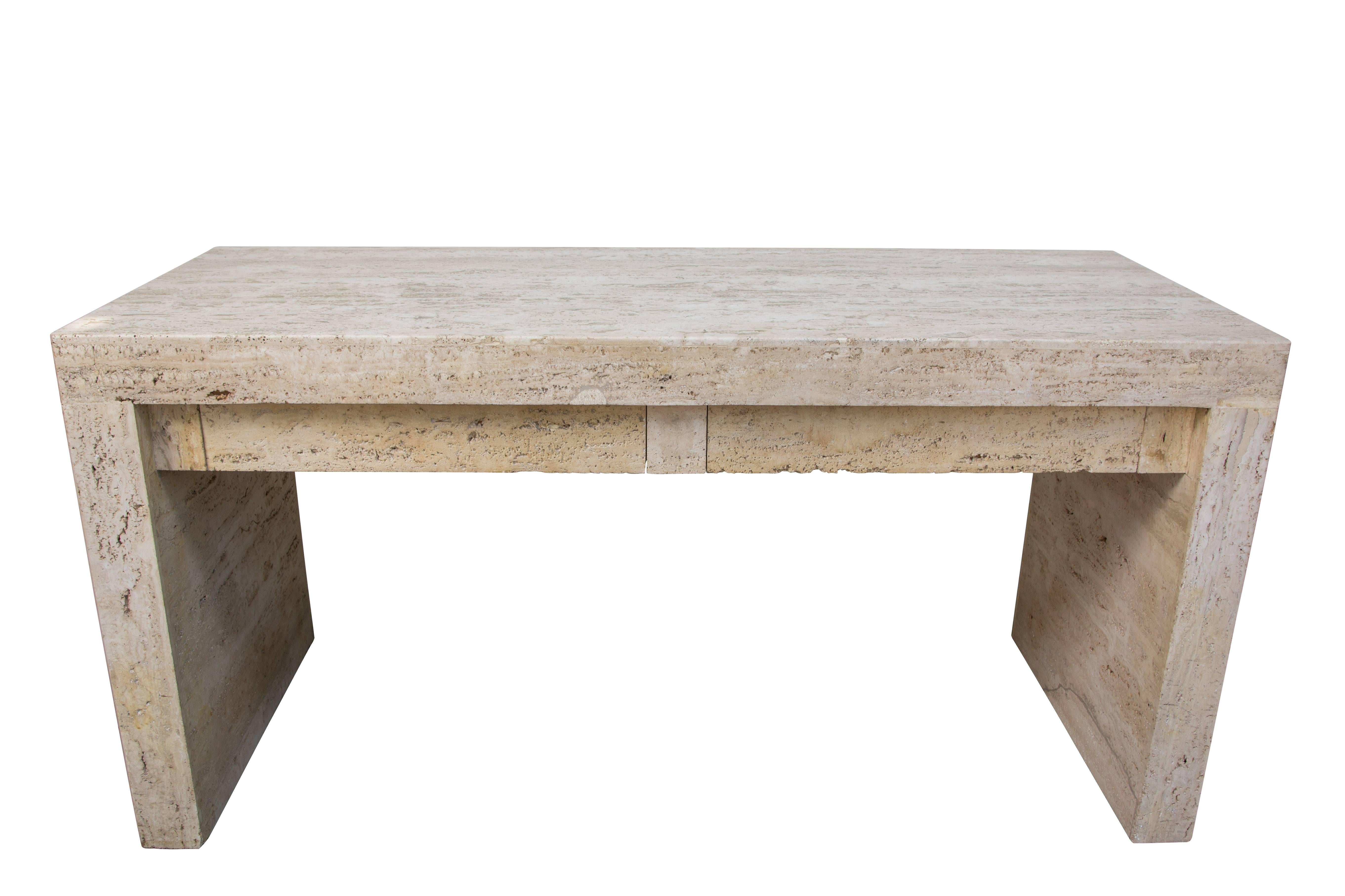 Mid-Century Modern Travertine Desk or Console Attributed to Michael Taylor, Late 1970s