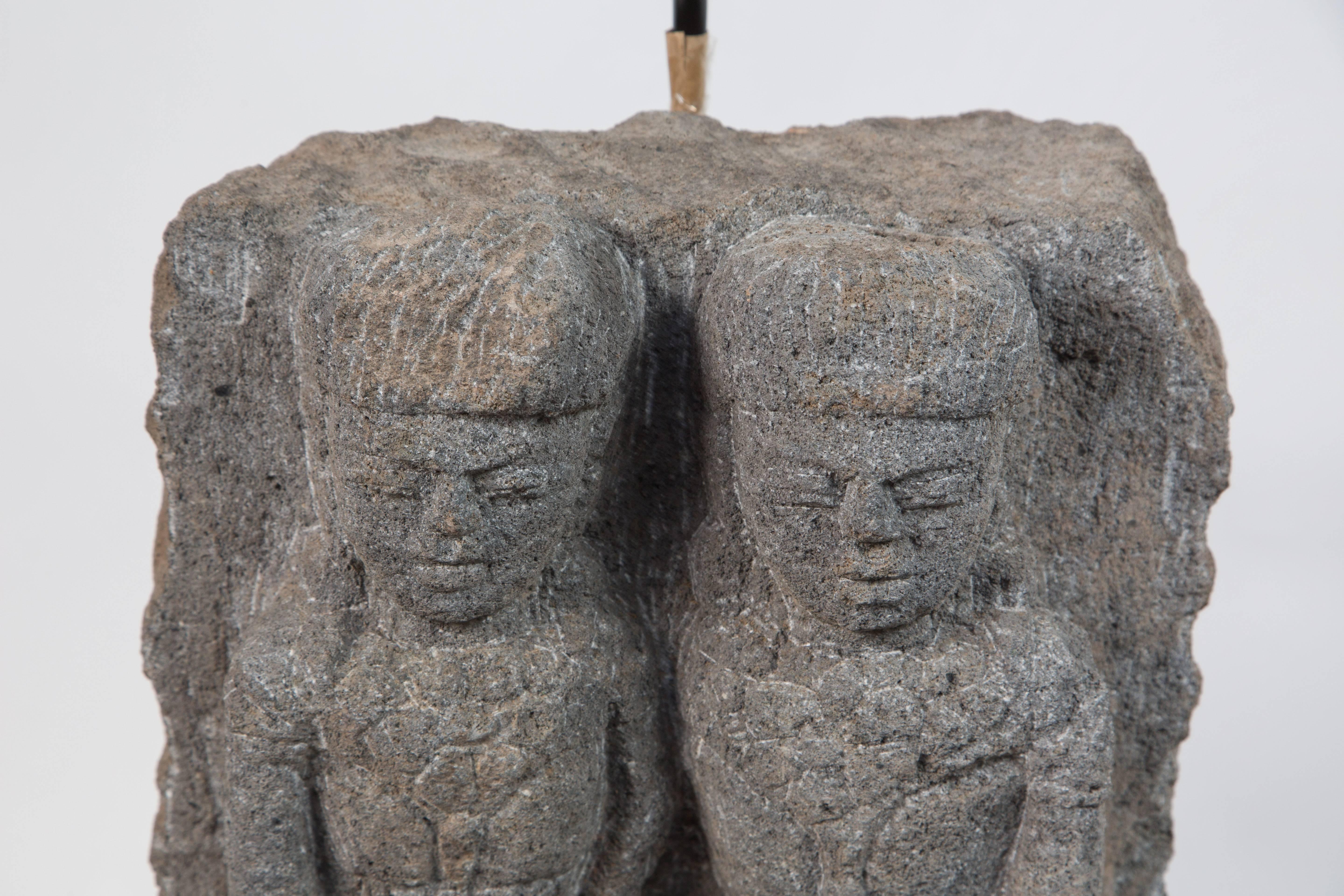 Pair of Custom Stone Fragment Lamps In Good Condition In Pasadena, CA