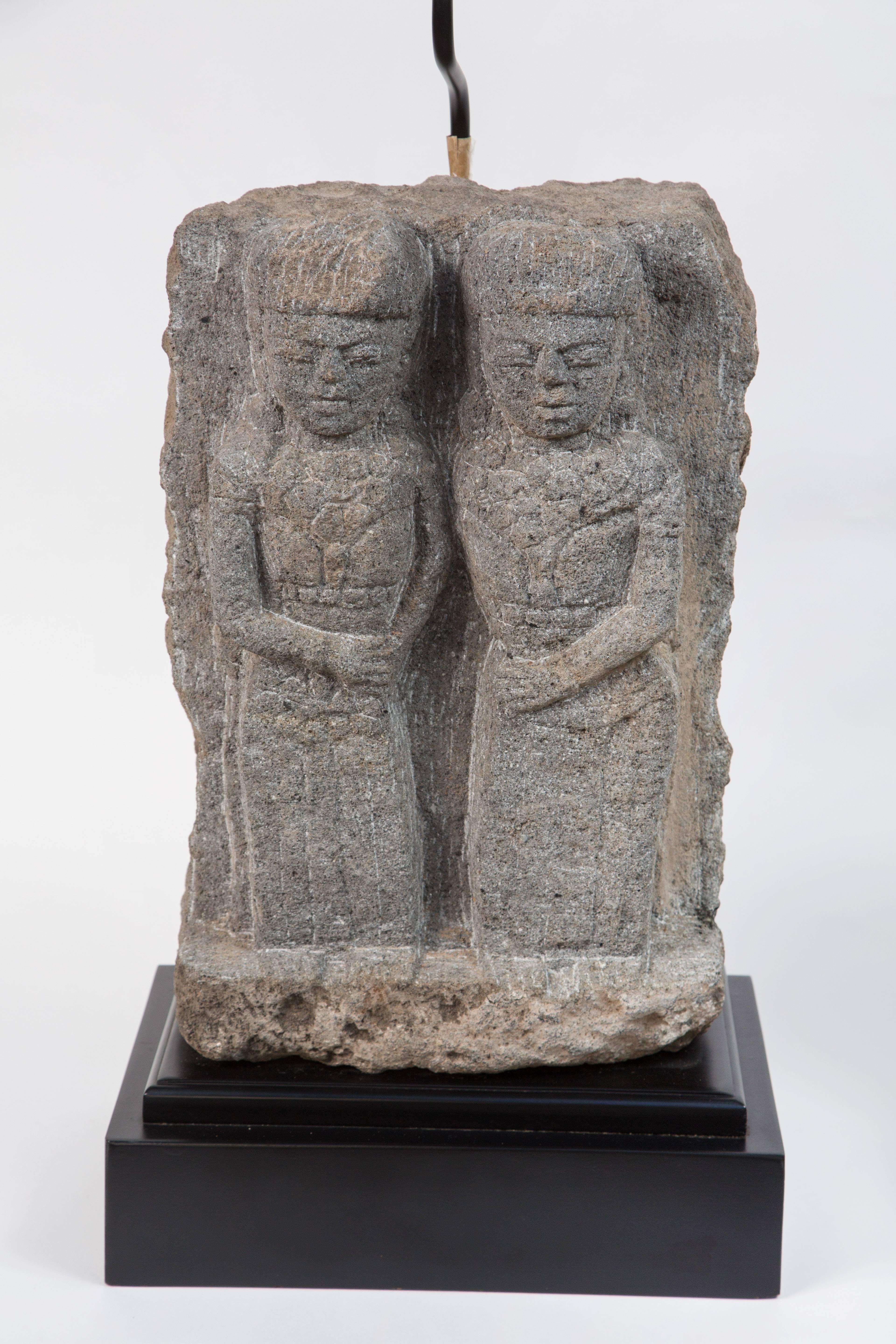 Central American Pair of Custom Stone Fragment Lamps