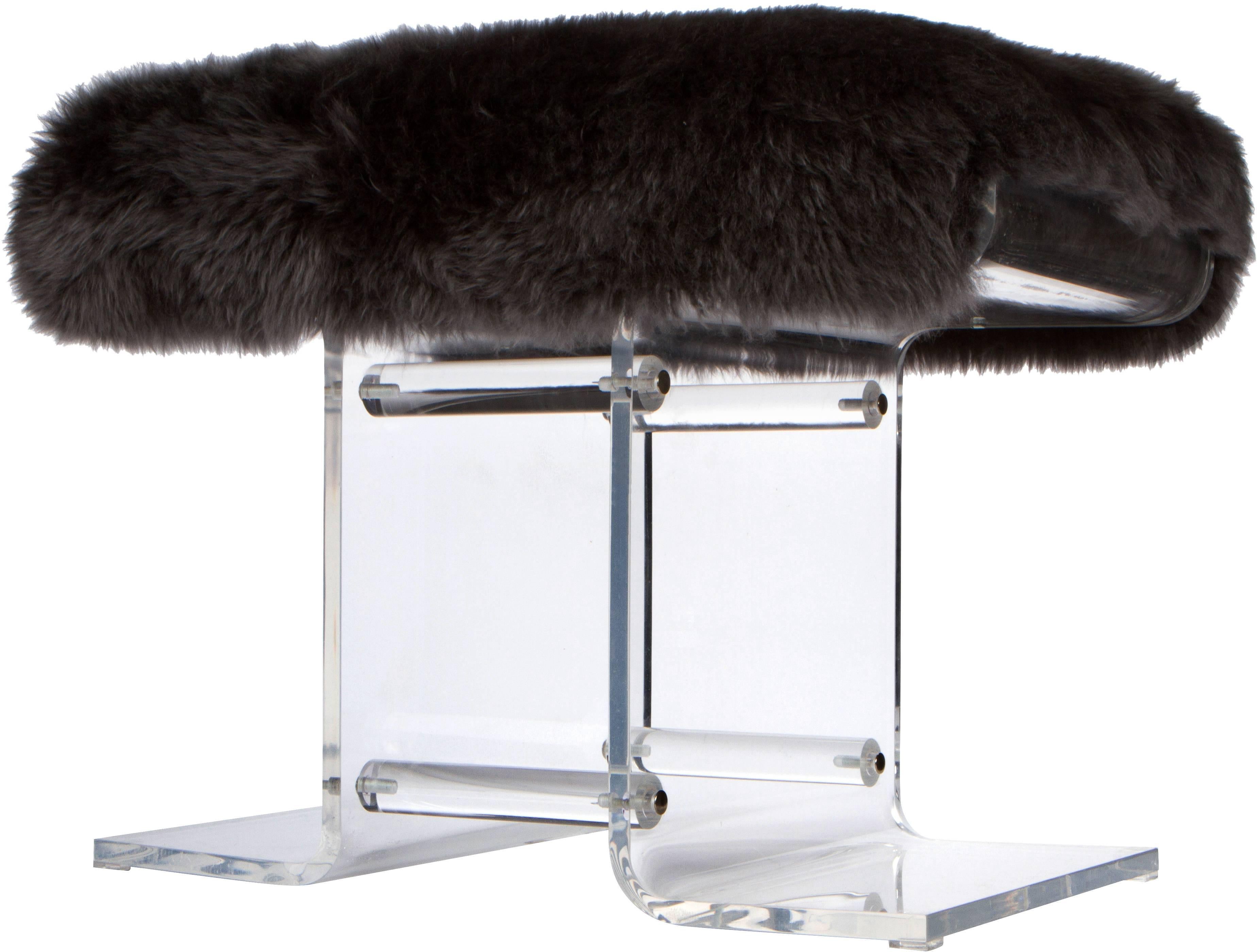 Mid-Century Modern Lucite and Fur Bench, 1980's For Sale