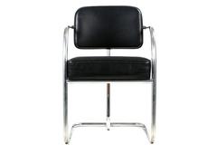 Set of Six Chrome and Leather Tubular Dining Armchairs, KEM Weber
