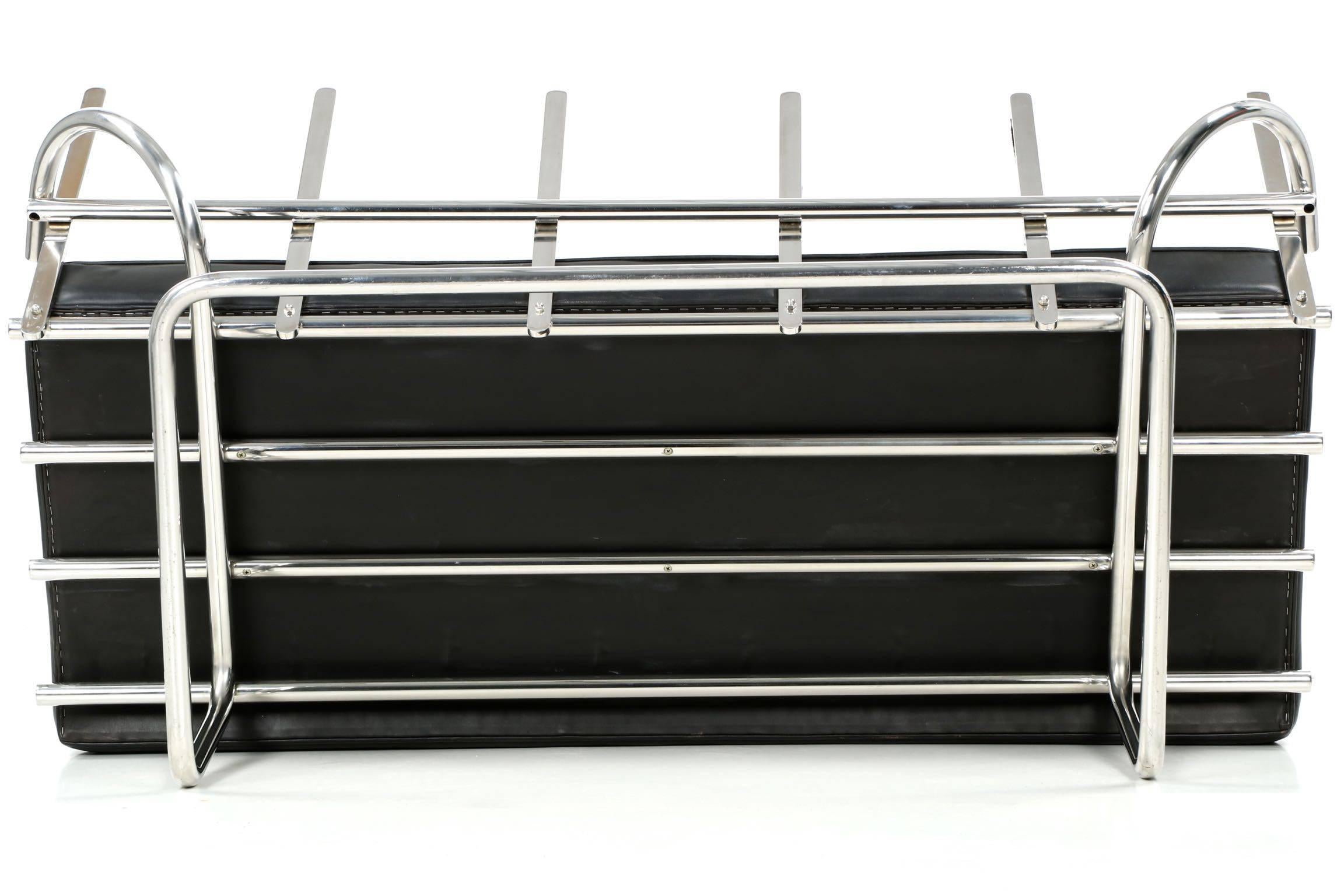 Modern Marcel Breuer F40 Nickeled Tubular Cantilever Black Leather Sofa Settee