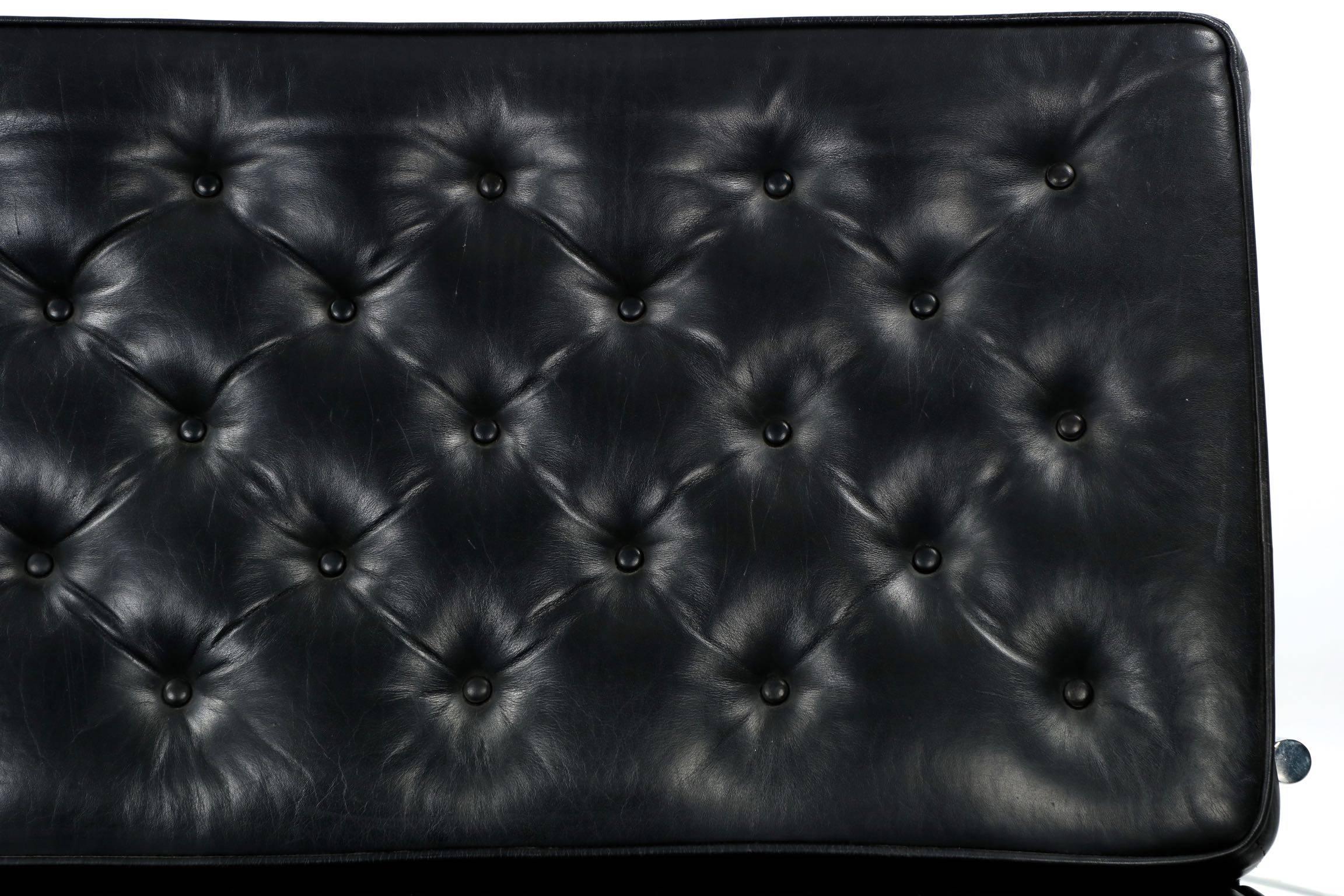 20th Century Marcel Breuer F40 Nickeled Tubular Cantilever Black Leather Sofa Settee