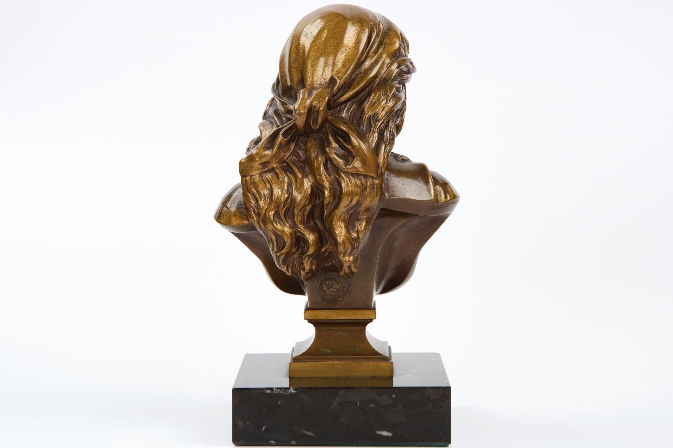 Patinated Eugene Aizelin Bronze Sculpture Bust of Mignon, Barbedienne