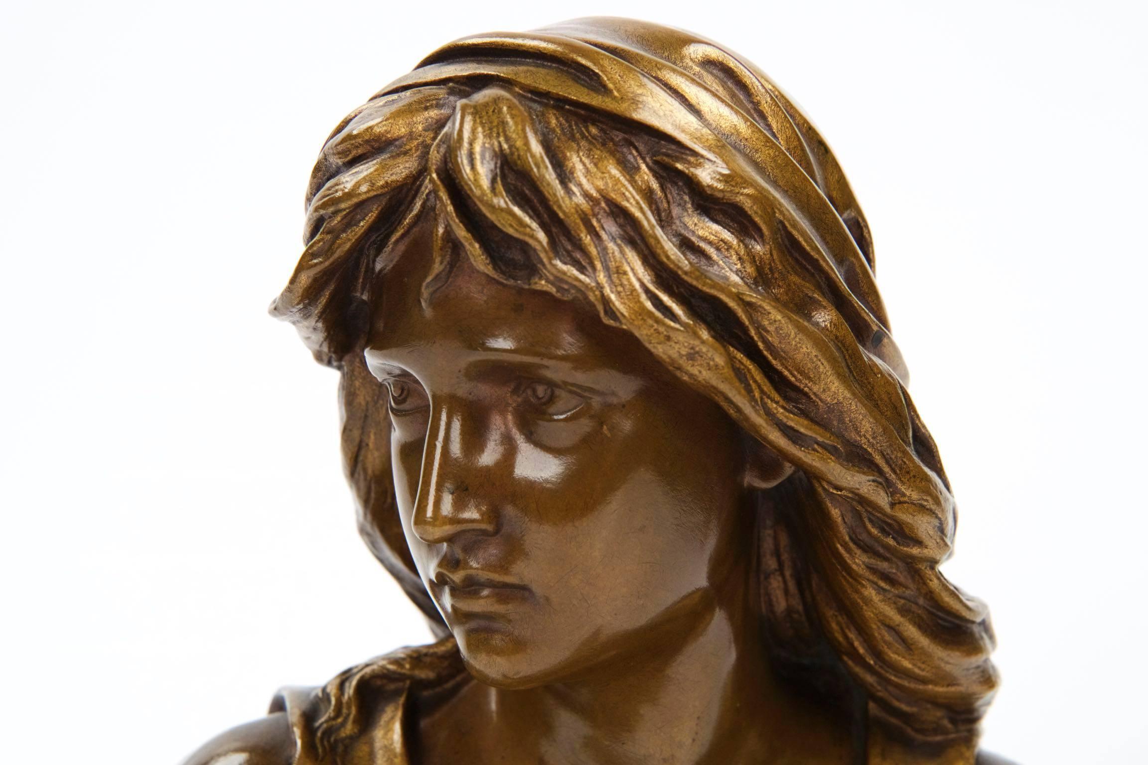 19th Century Eugene Aizelin Bronze Sculpture Bust of Mignon, Barbedienne