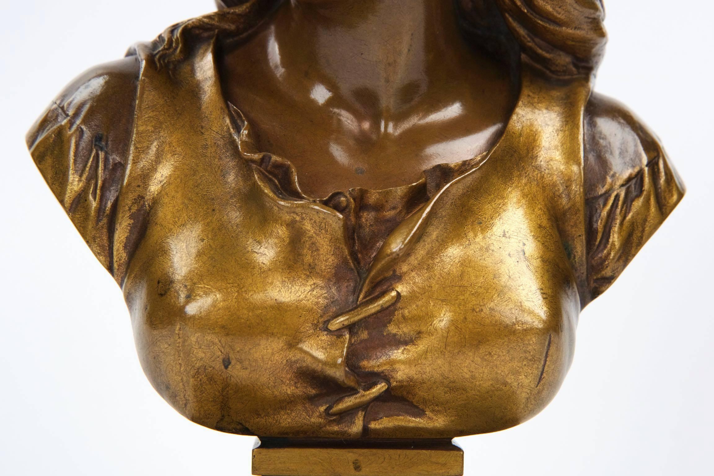 Eugene Aizelin Bronze Sculpture Bust of Mignon, Barbedienne 1