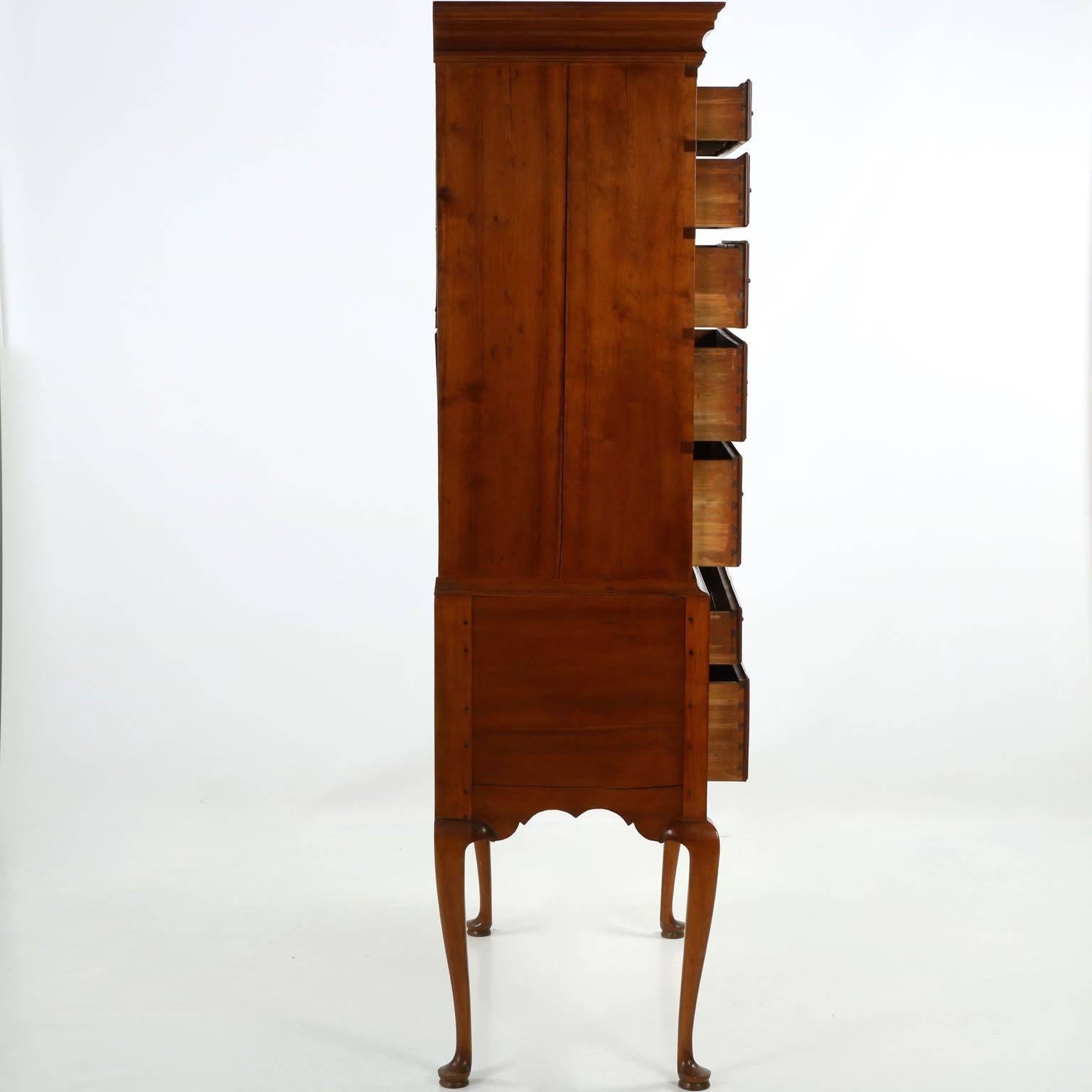 18th Century Fine American Queen Anne Cherry Highboy Chest of Drawers, New England