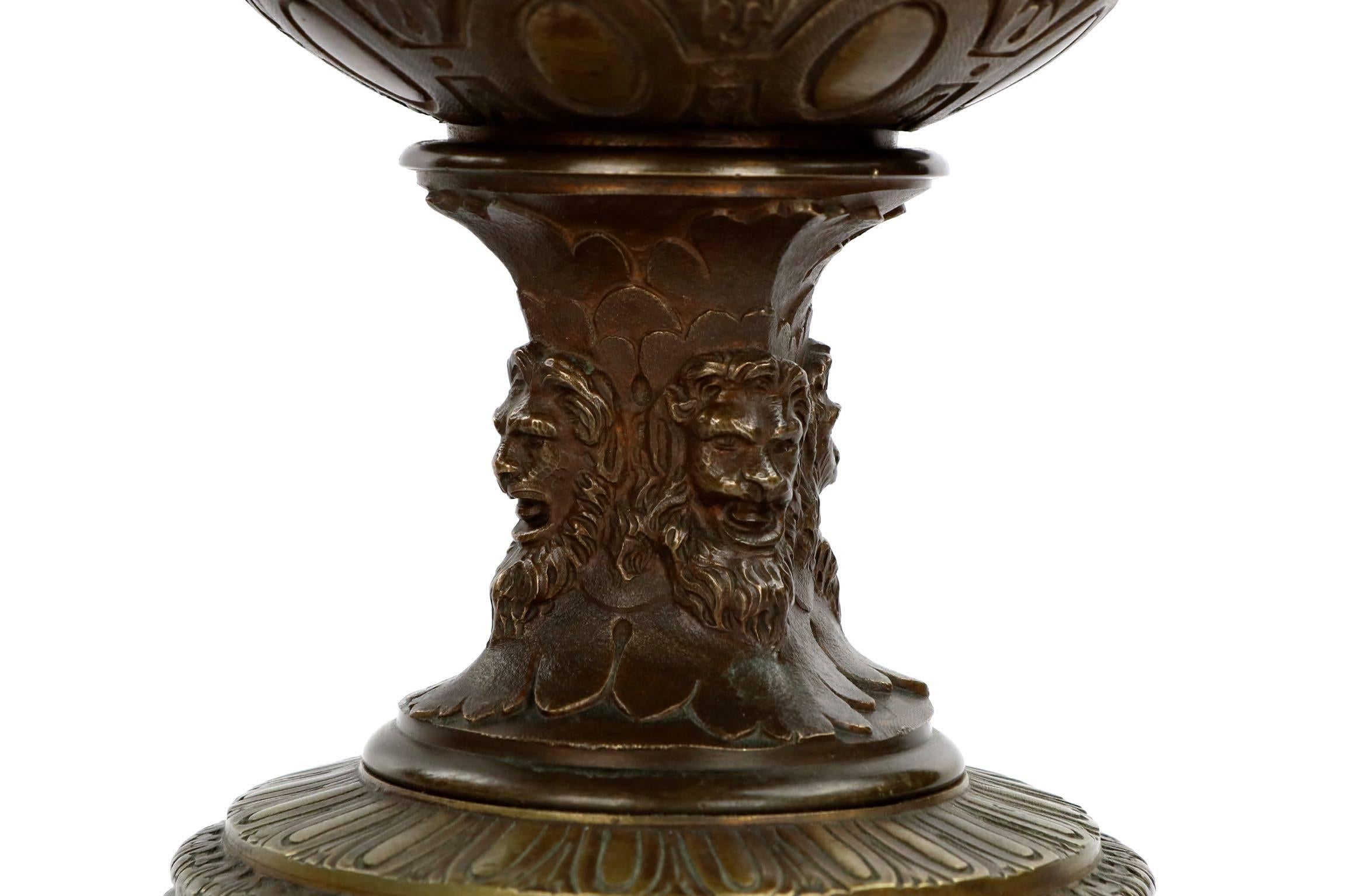 Pair of French Napoleon III Antique Bronze Garniture Urn Vases, 19th Century 2