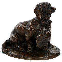 Feine Emmanuel Fremiet Französisch Bronze-Skulptur von zwei Basset Hounds:: um 1850