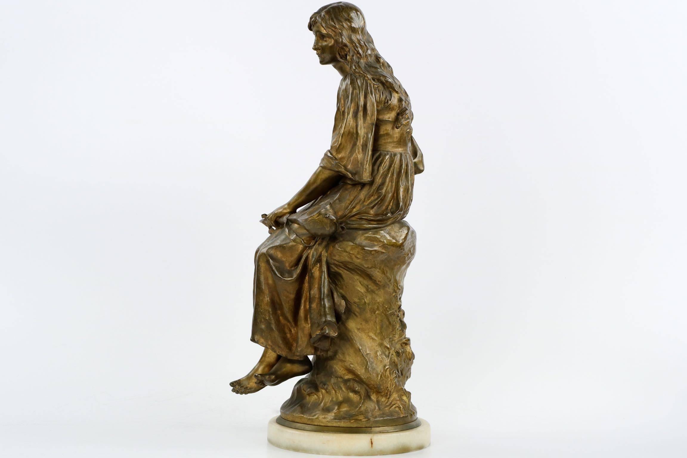 Patinated Paul Mengin (French, 1853-1937) Gilded Bronze Sculpture of Mignon by Susse