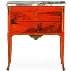 French Louis XV Style Chinoiserie Painted Chest of Drawers Commode, 19th Century