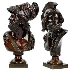 Fine Pair of French Bronze Sculpture Busts, Ajax 'Menelaus' and Philopoemen