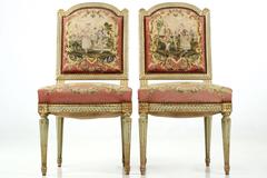 19th Century Pair of French Louis XVI Style Side Chairs in Green Paint