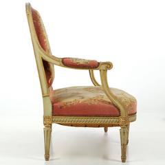 French Louis XVI Style Green Painted Antique Settee Sofa Canape, 19th Century