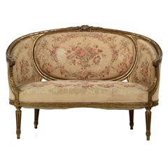 French Louis XVI Style Carved Giltwood Antique Canape Settee Sofa, 19th Century