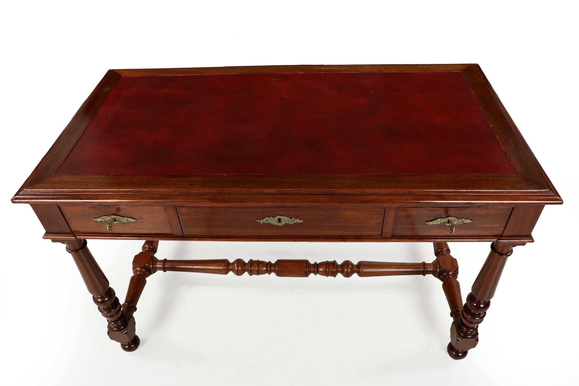 English William and Mary Style Antique Writing Desk W/ Leather Top, circa 1900 1