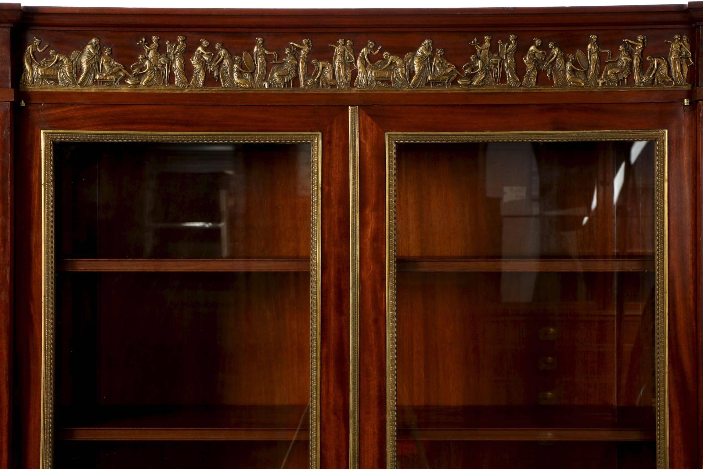 French Empire Ormolu-Mounted Mahogany Antique Bookcase Cabinet, 19th Century 1