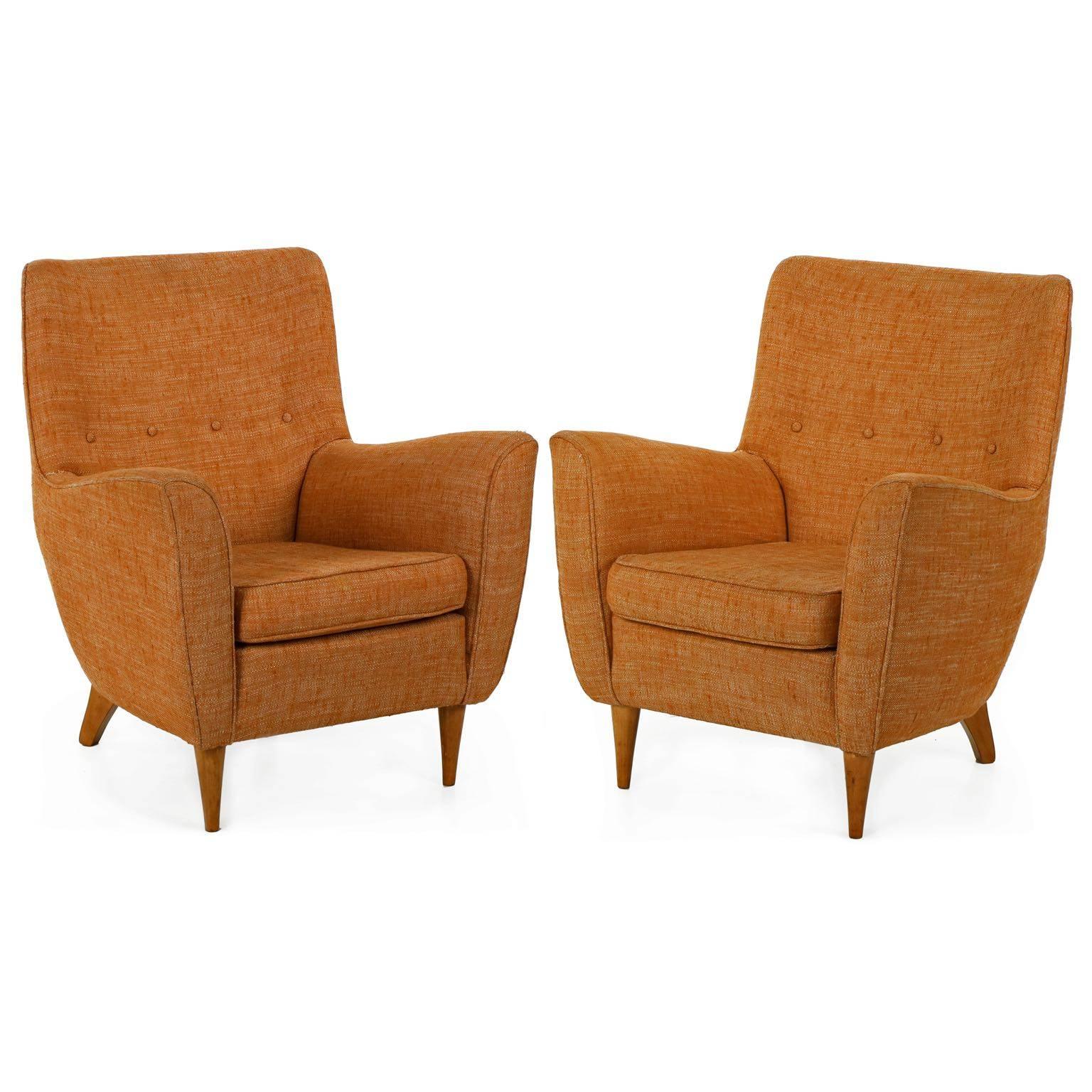 Pair of Vintage Mid-Century Modern Sculpted Lounge Armchairs