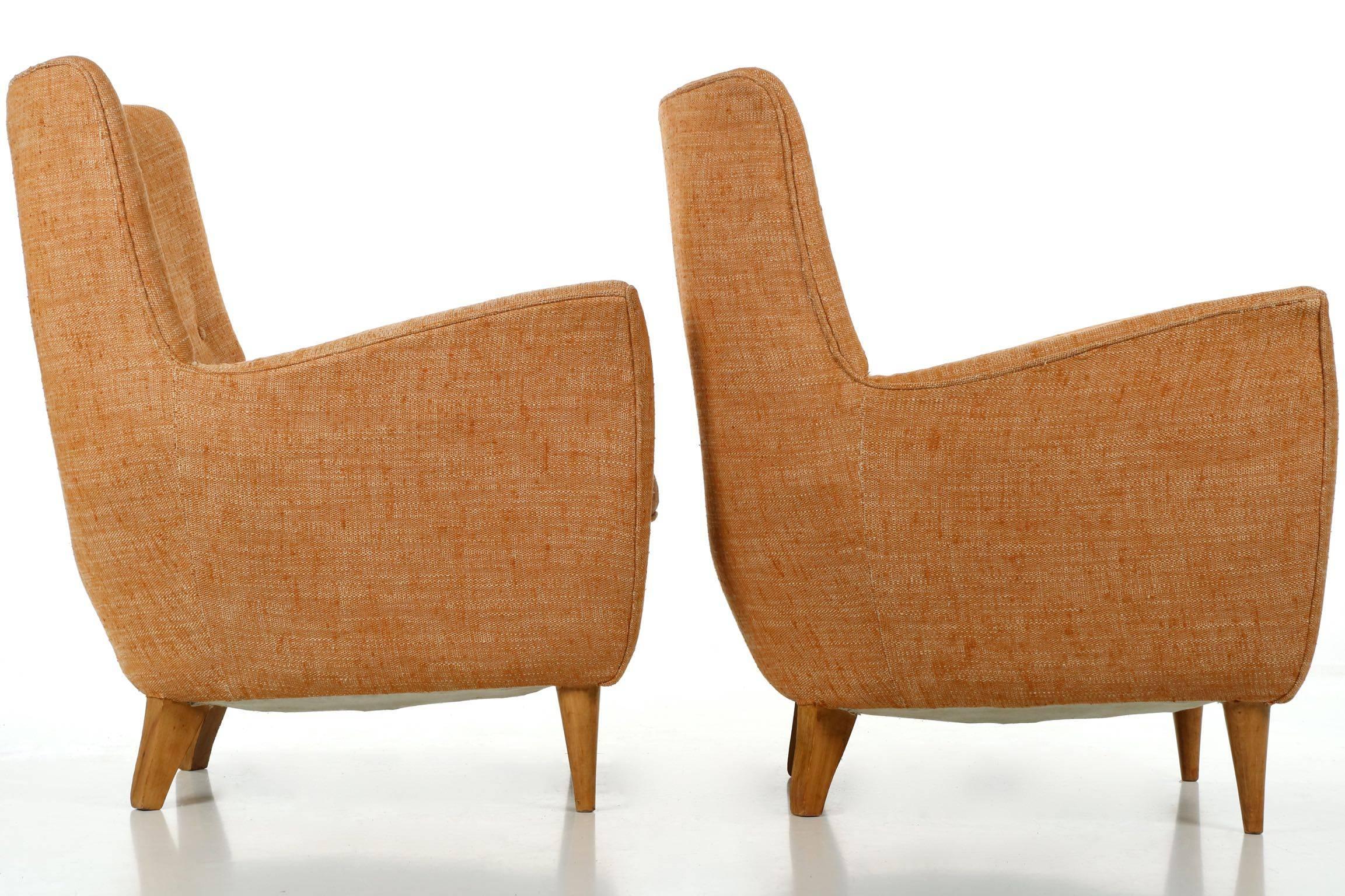 20th Century Pair of Vintage Mid-Century Modern Sculpted Lounge Armchairs