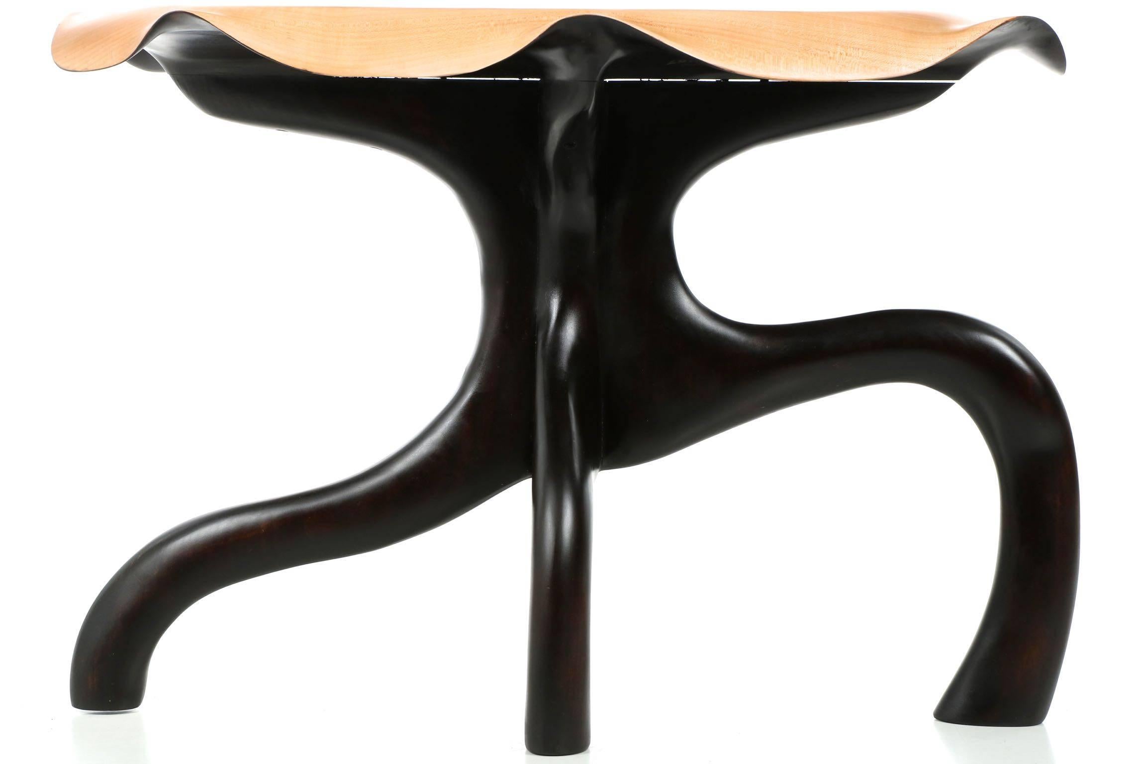Contemporary Exceptional Organic Modern Sculpted Poplar and Ebonized Maple Side Table
