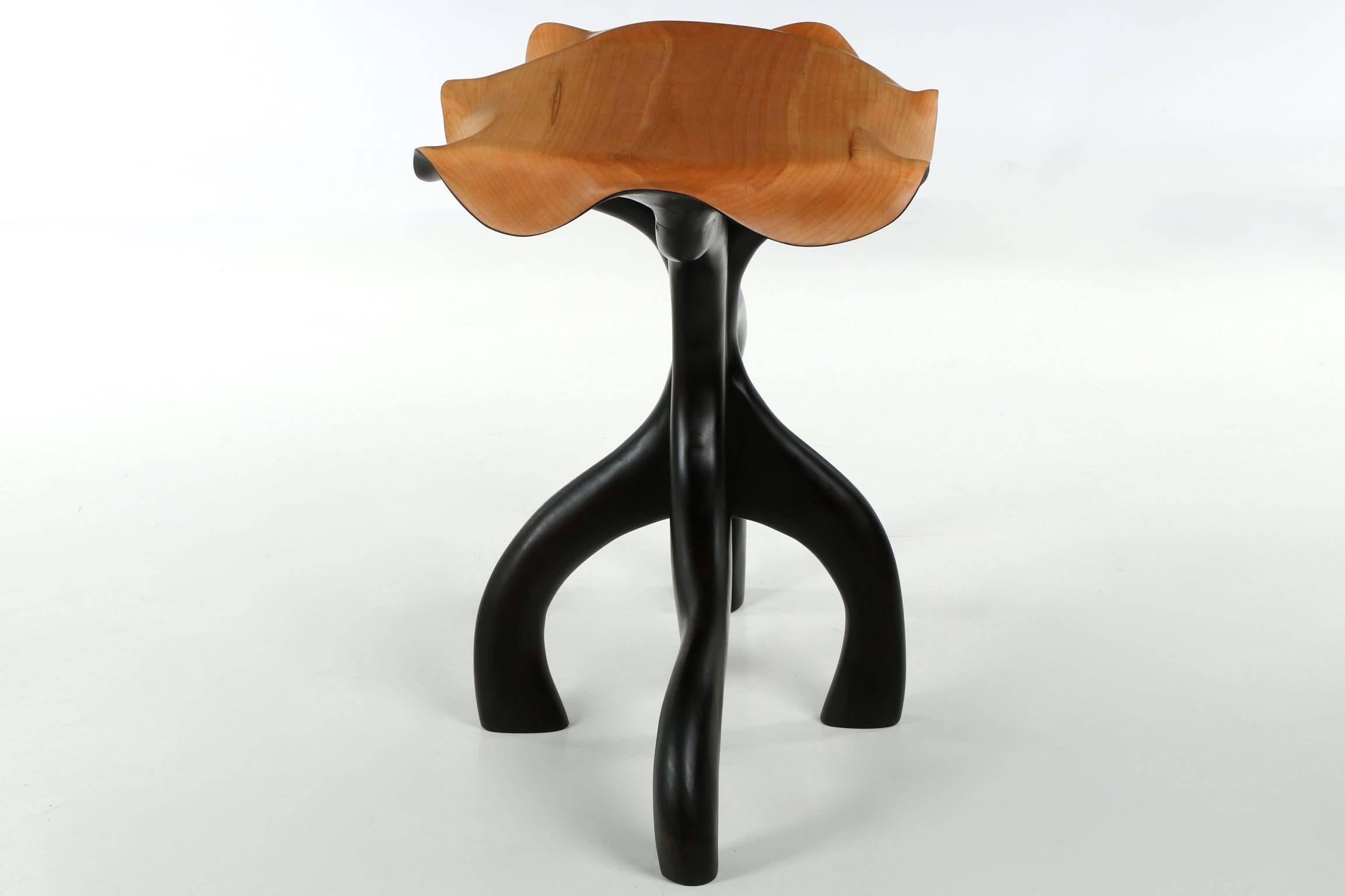 American Exceptional Organic Modern Sculpted Poplar and Ebonized Maple Side Table