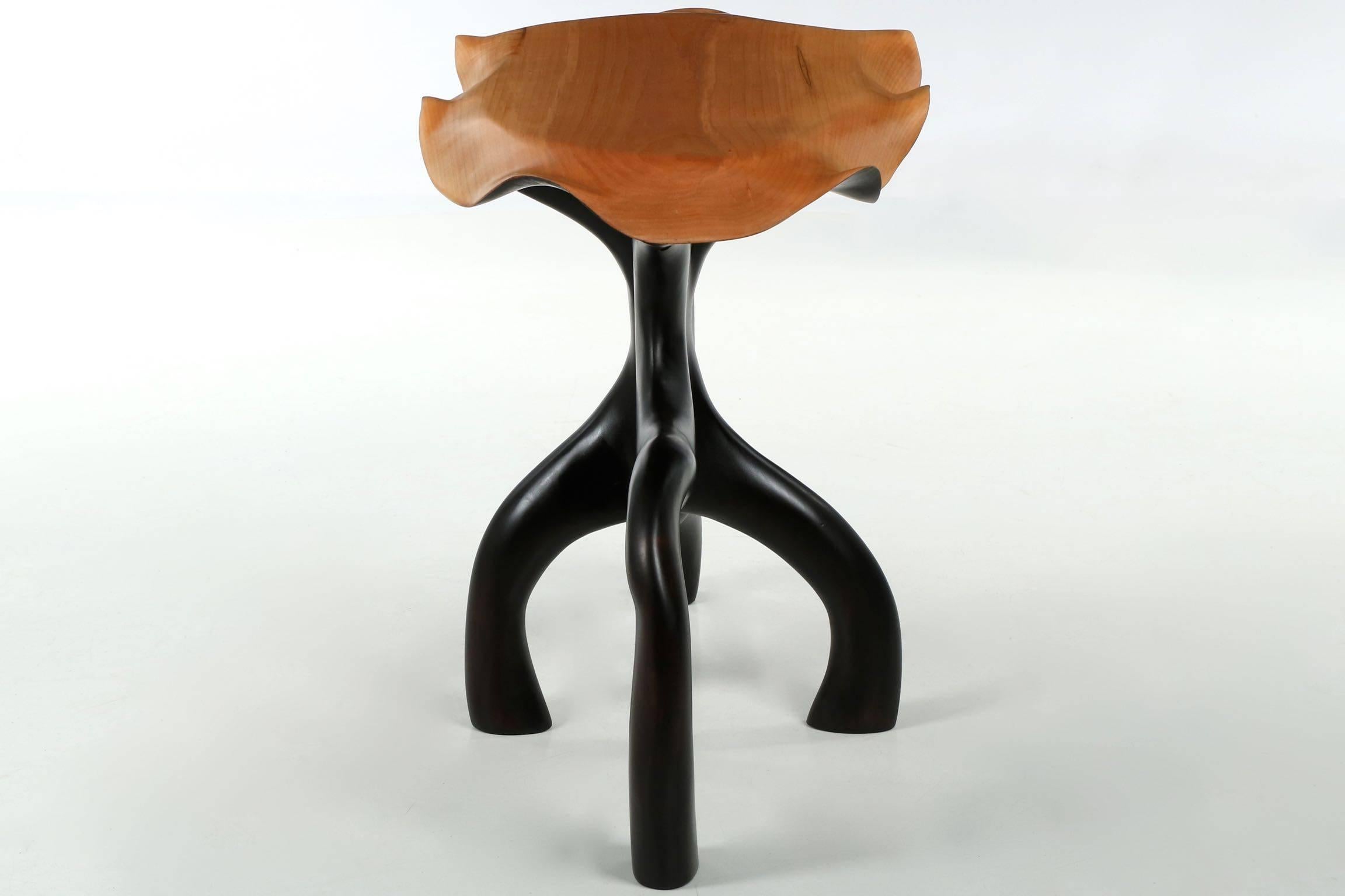 Exceptional Organic Modern Sculpted Poplar and Ebonized Maple Side Table In Excellent Condition In Shippensburg, PA