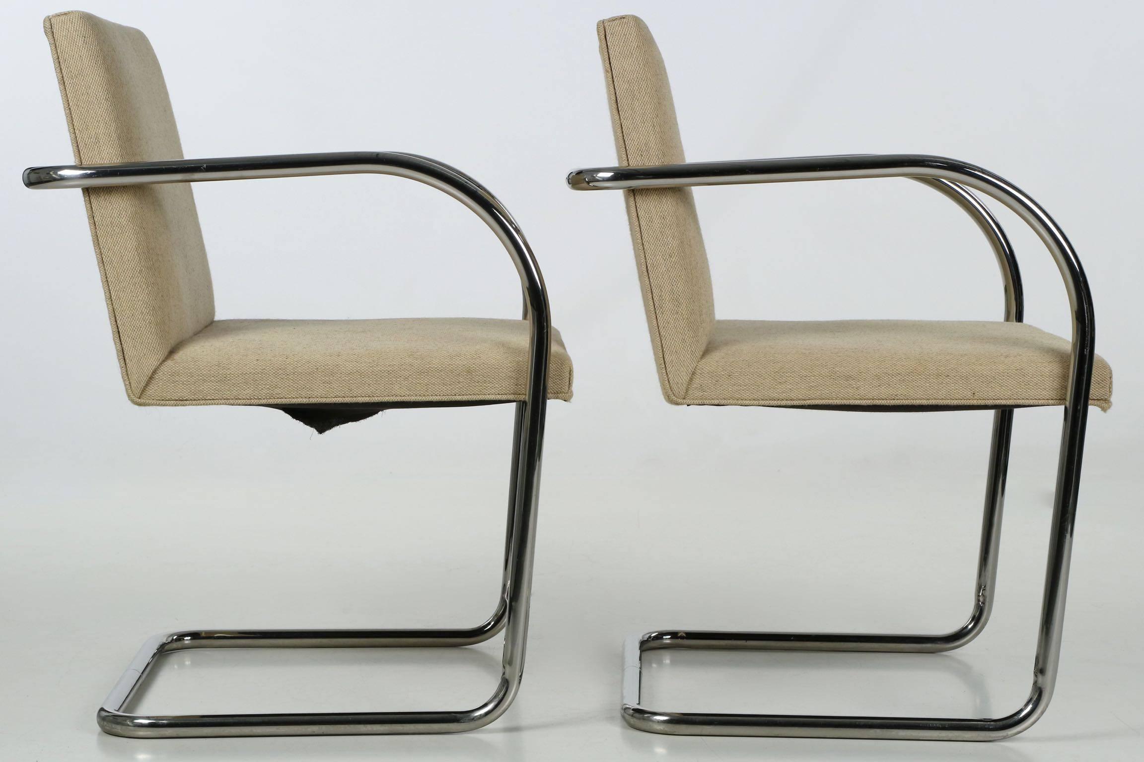 Mid-Century Modern Six Ludwig Mies van der Rohe for Knoll BRNO Chrome Dining Chairs, circe 1979