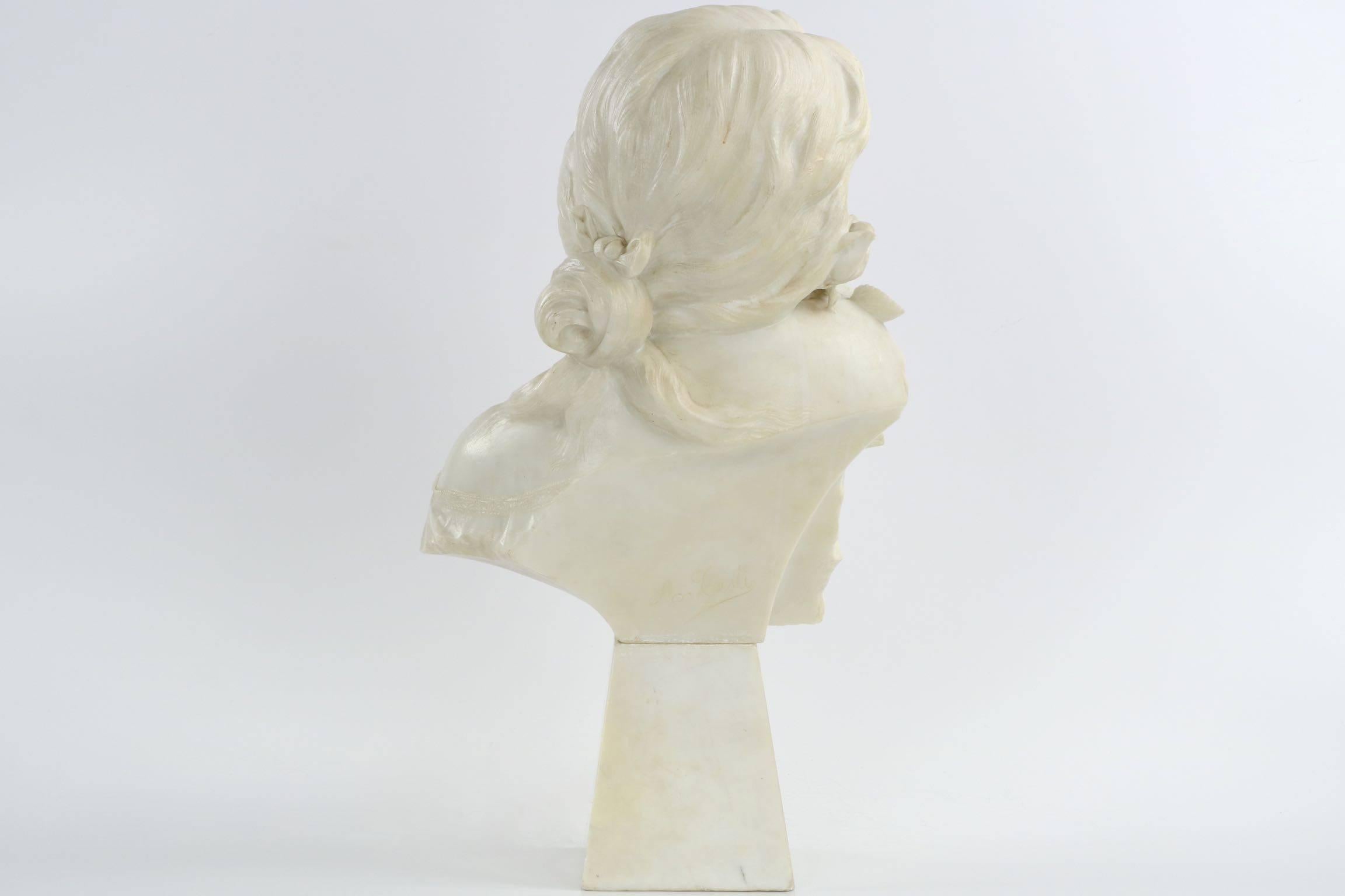 Fine Italian Antique Marble Sculpture Bust of a Young Woman Signed A. Testi 1