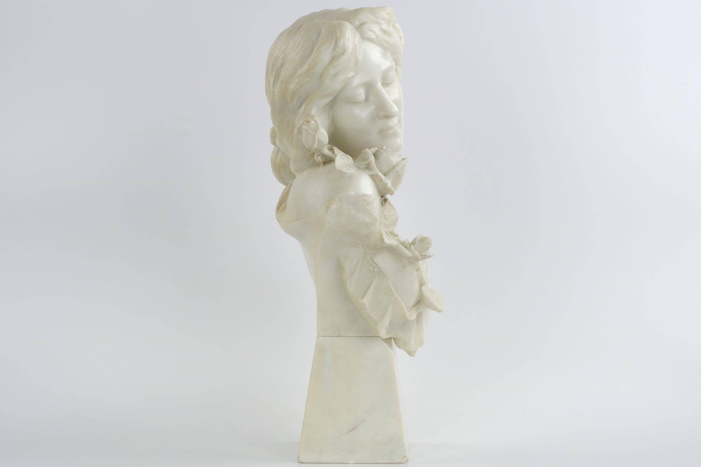 Fine Italian Antique Marble Sculpture Bust of a Young Woman Signed A. Testi In Excellent Condition In Shippensburg, PA