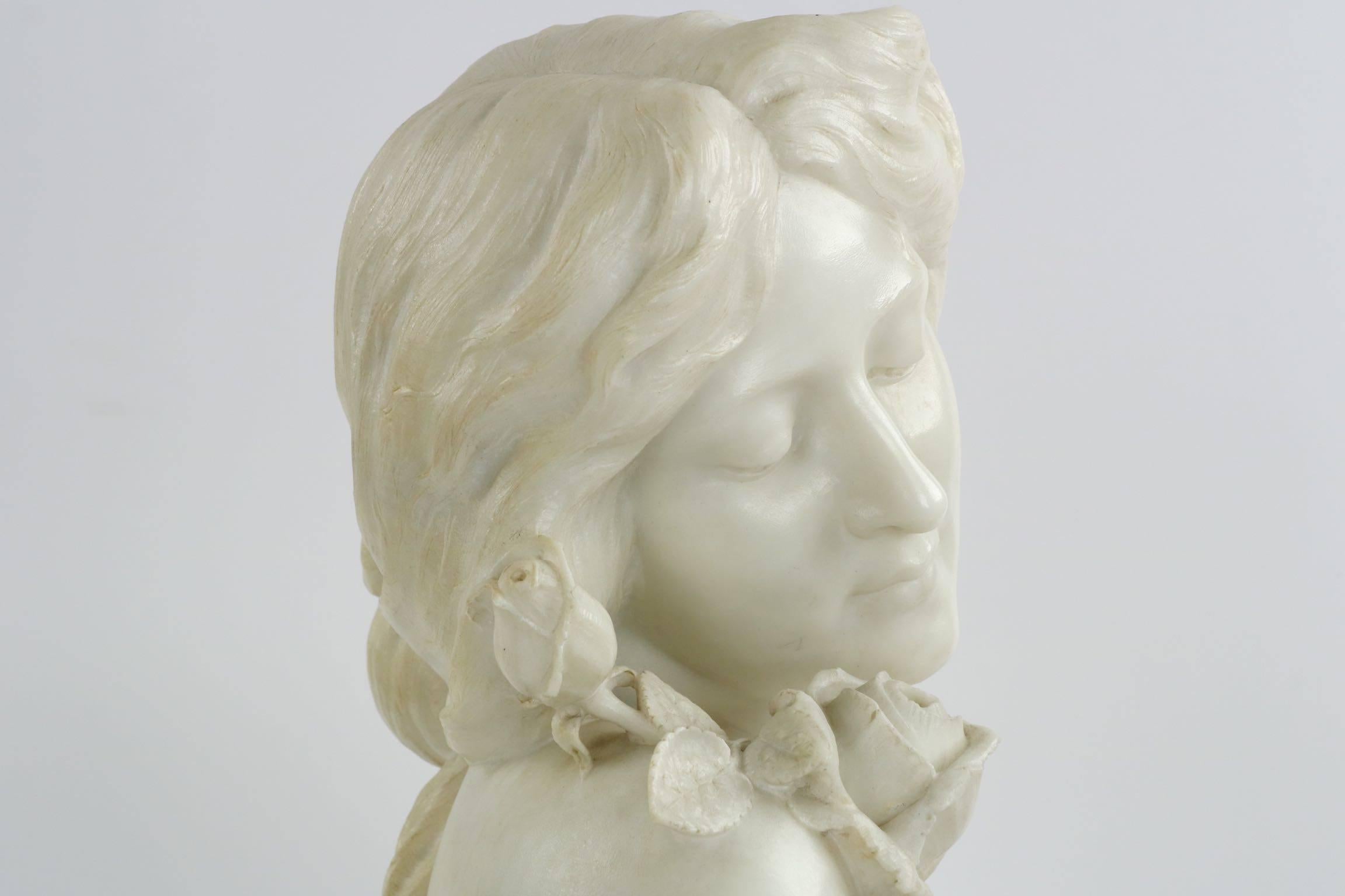 19th Century Fine Italian Antique Marble Sculpture Bust of a Young Woman Signed A. Testi