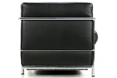 Modern Black Leather and Chrome Steel Petite Sofa in Manner of Le Corbusier LC2